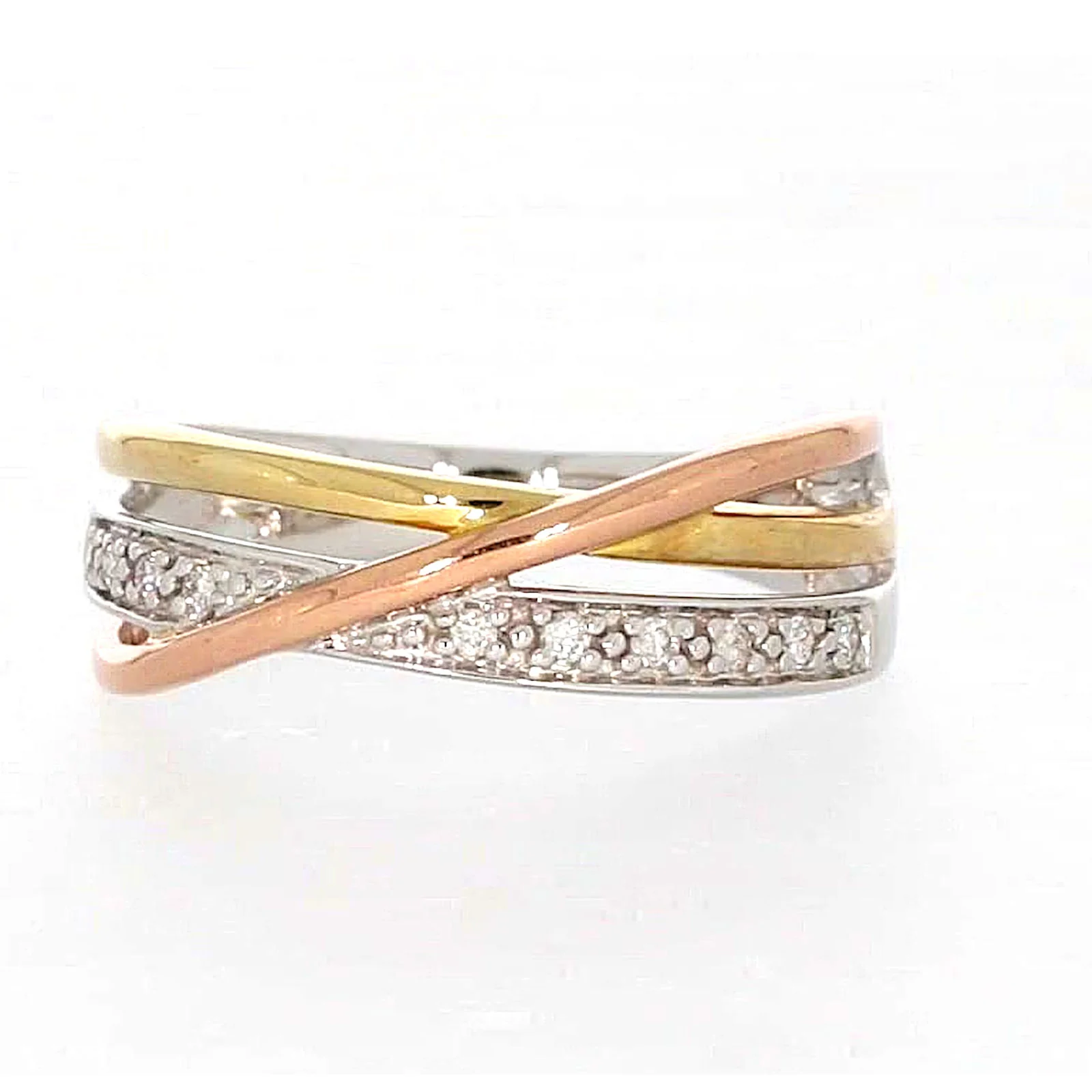 9ct Three Tone Gold Round Brilliant Cut with 0.07 CARAT tw of Diamonds Ring - Image 2