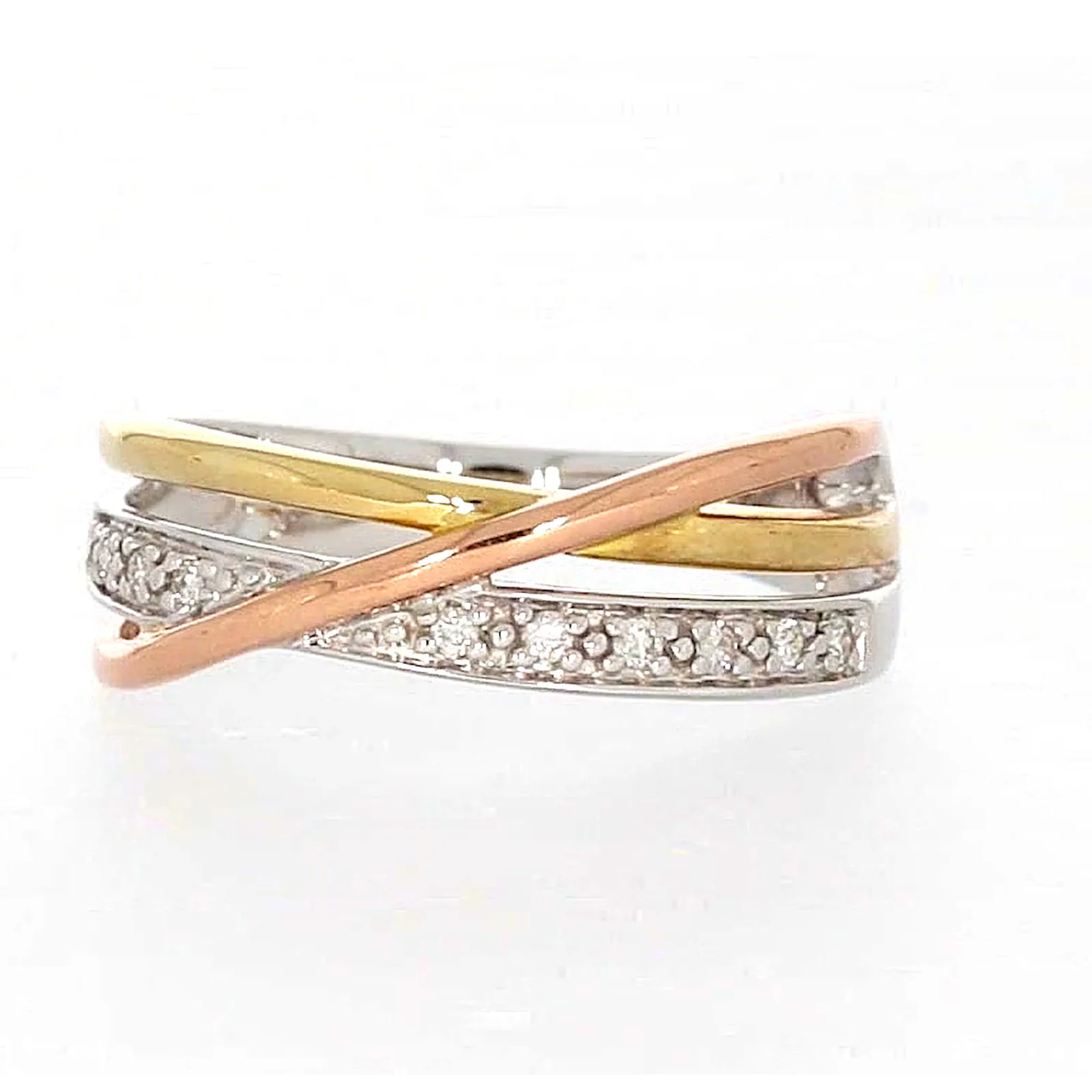 9ct Three Tone Gold Round Brilliant Cut with 0.07 CARAT tw of Diamonds Ring - Image 3