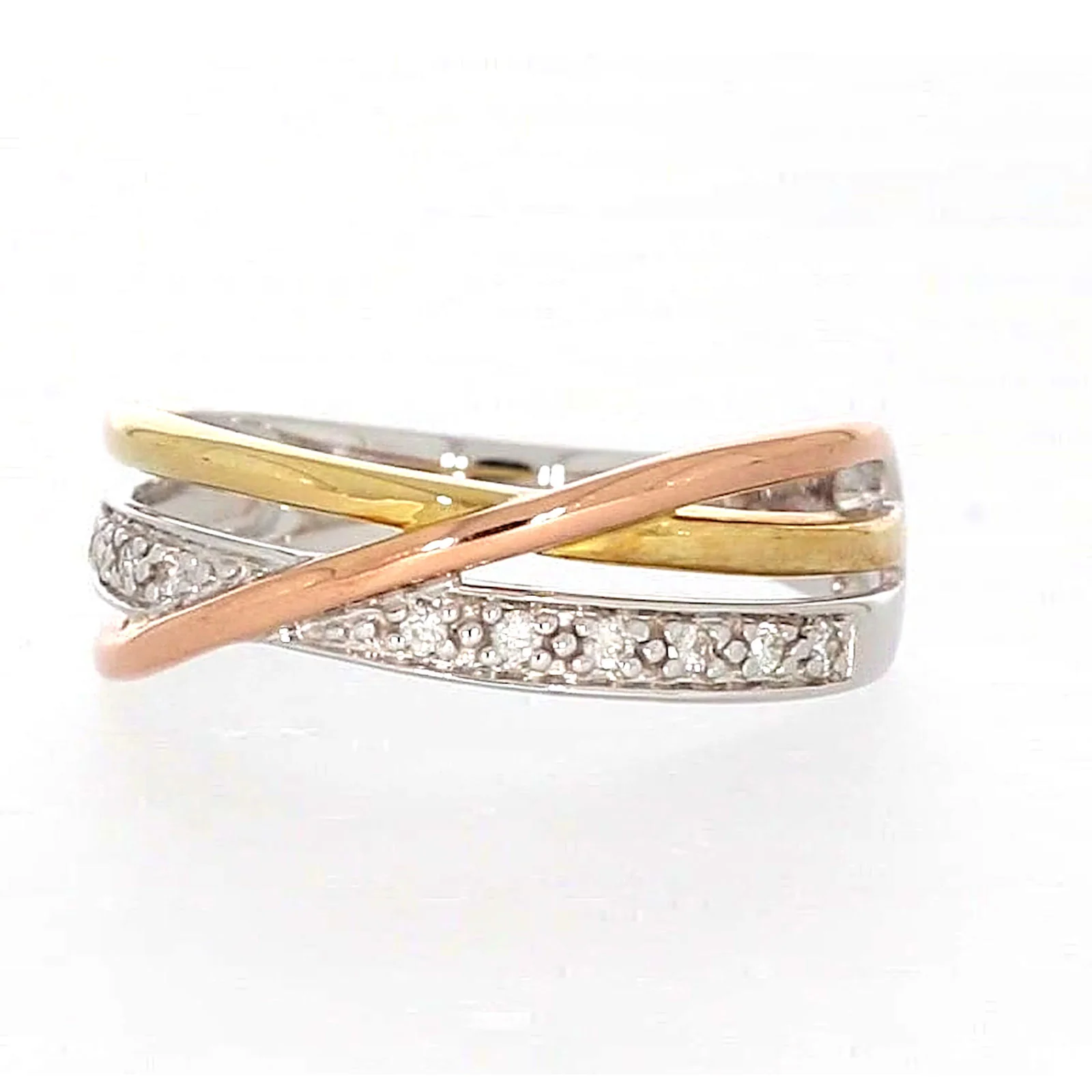 9ct Three Tone Gold Round Brilliant Cut with 0.07 CARAT tw of Diamonds Ring - Image 4