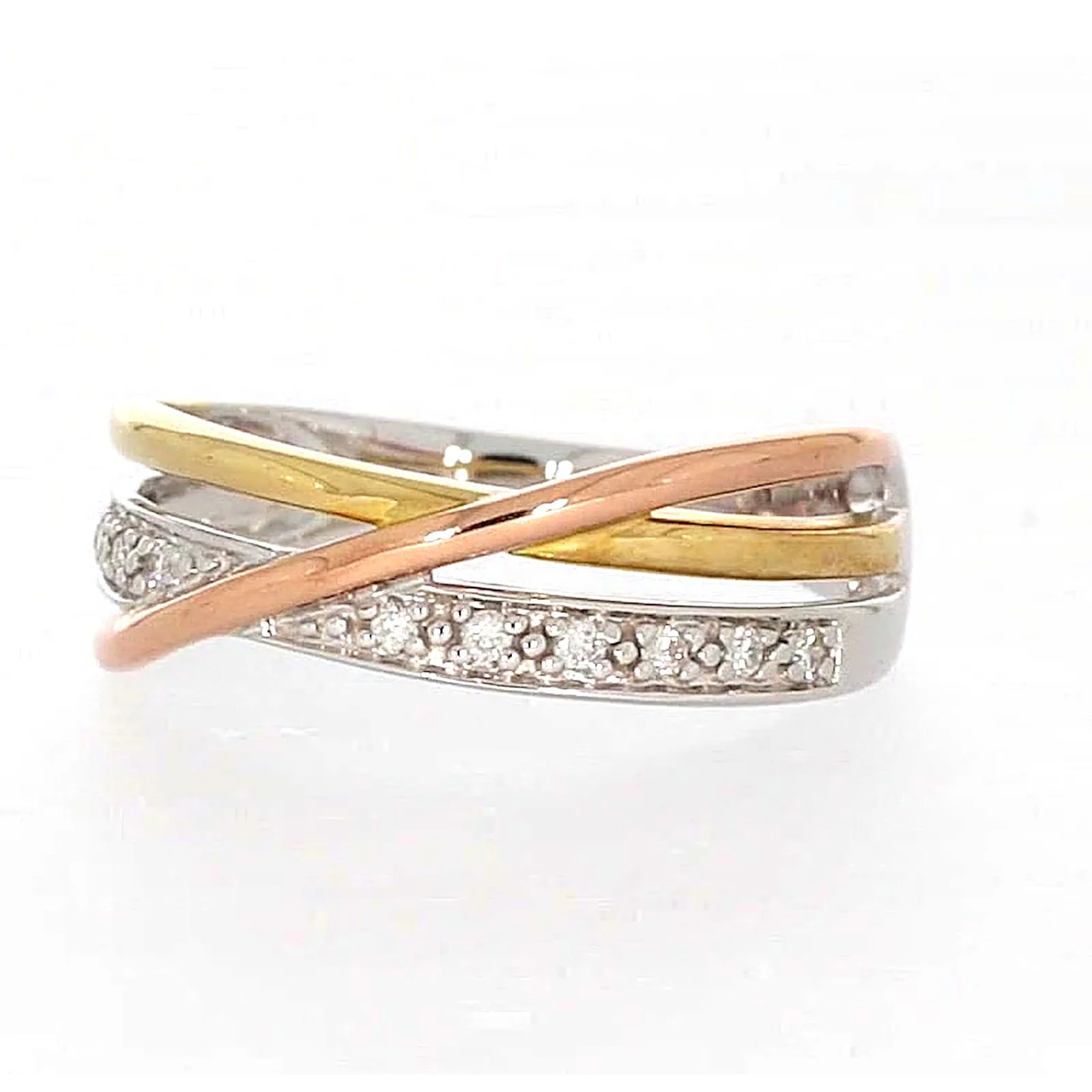 9ct Three Tone Gold Round Brilliant Cut with 0.07 CARAT tw of Diamonds Ring - Image 5