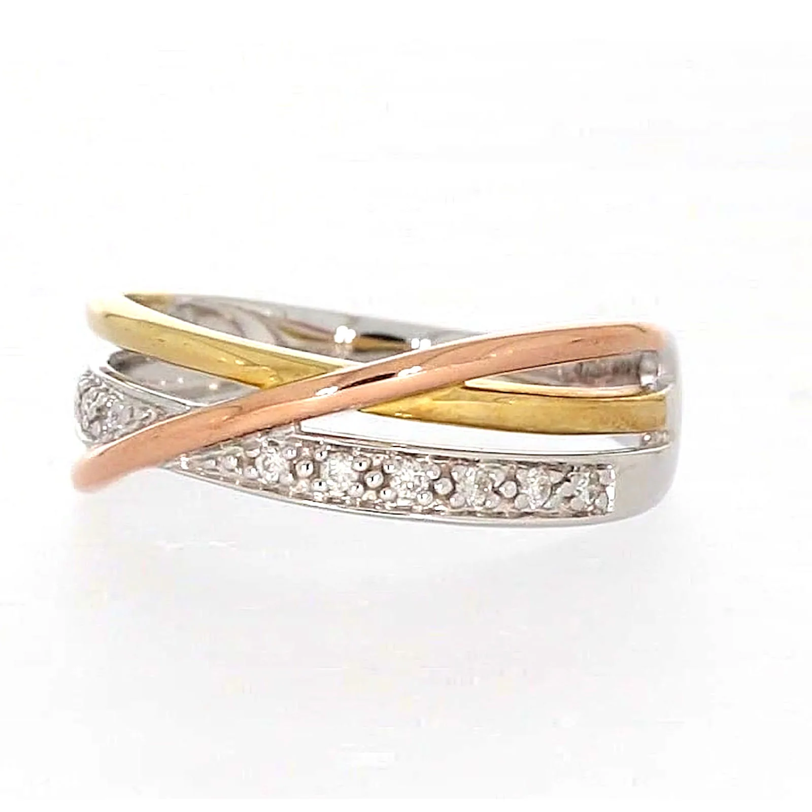 9ct Three Tone Gold Round Brilliant Cut with 0.07 CARAT tw of Diamonds Ring - Image 6