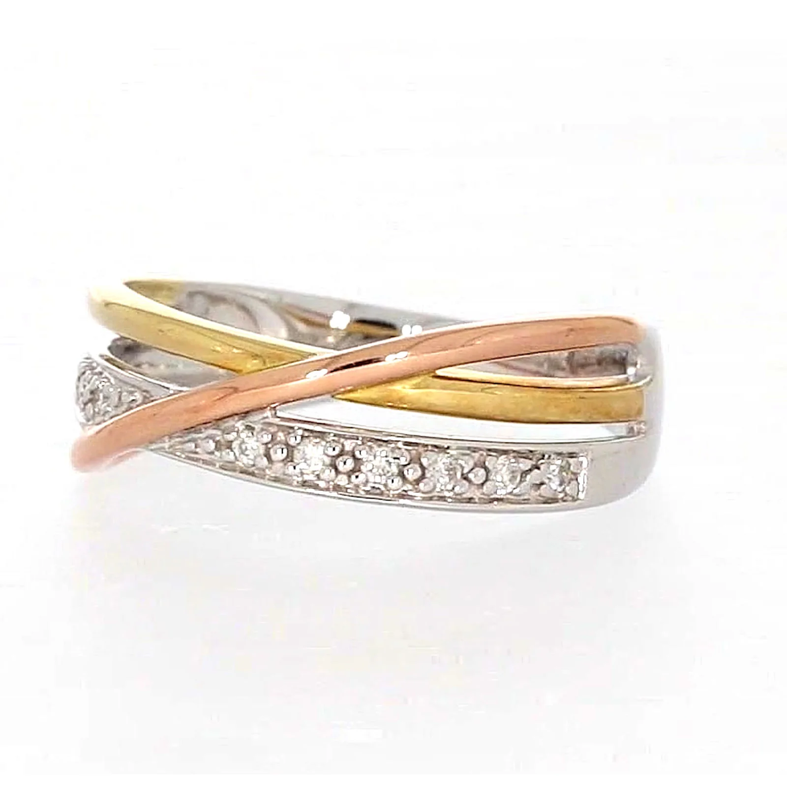 9ct Three Tone Gold Round Brilliant Cut with 0.07 CARAT tw of Diamonds Ring - Image 7