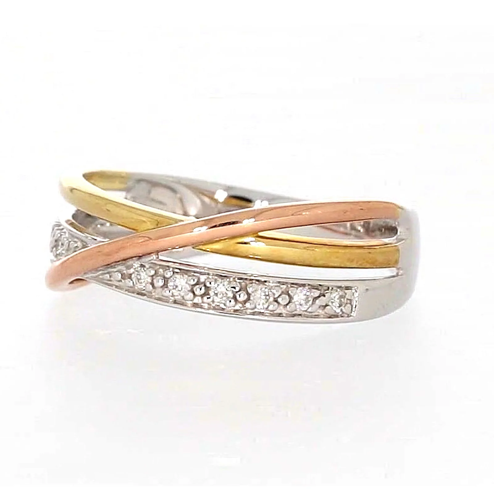 9ct Three Tone Gold Round Brilliant Cut with 0.07 CARAT tw of Diamonds Ring - Image 8