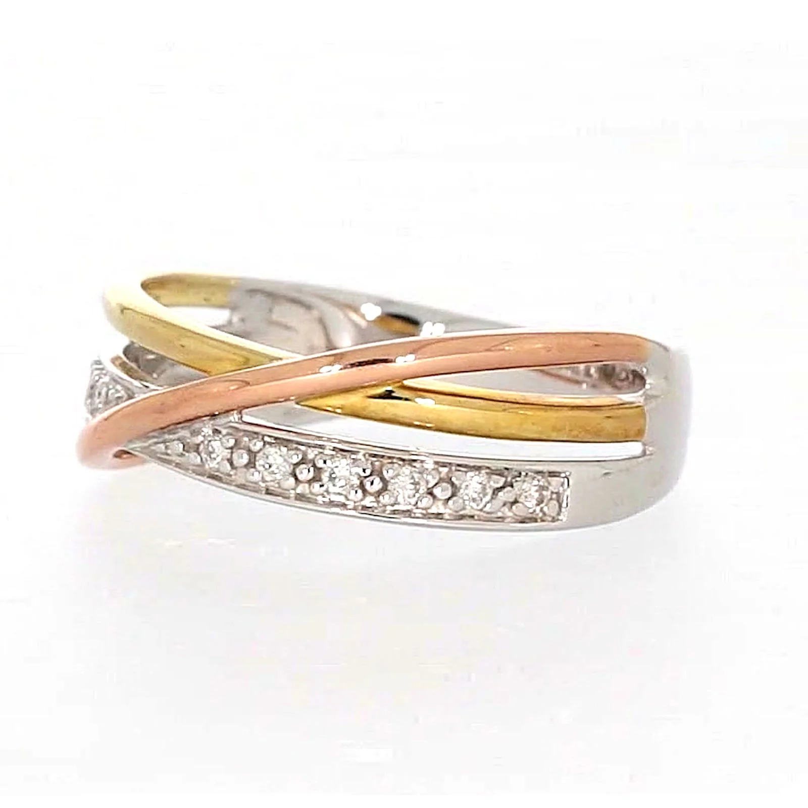 9ct Three Tone Gold Round Brilliant Cut with 0.07 CARAT tw of Diamonds Ring - Image 9