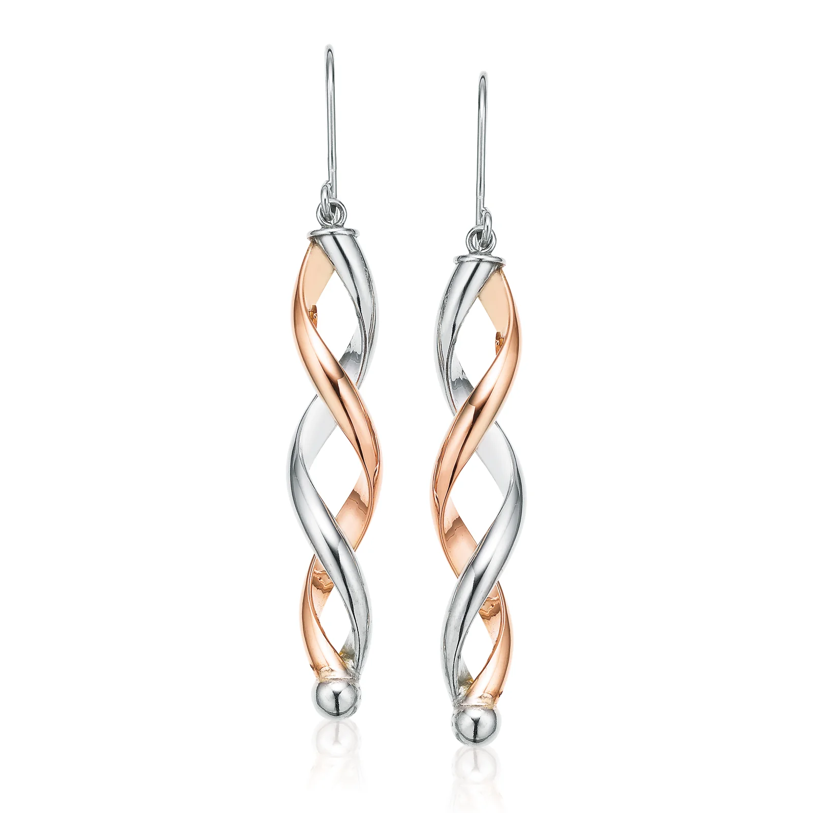 Sterling Silver & 9ct Rose Gold Shepards Hook Twist Drop Earrings