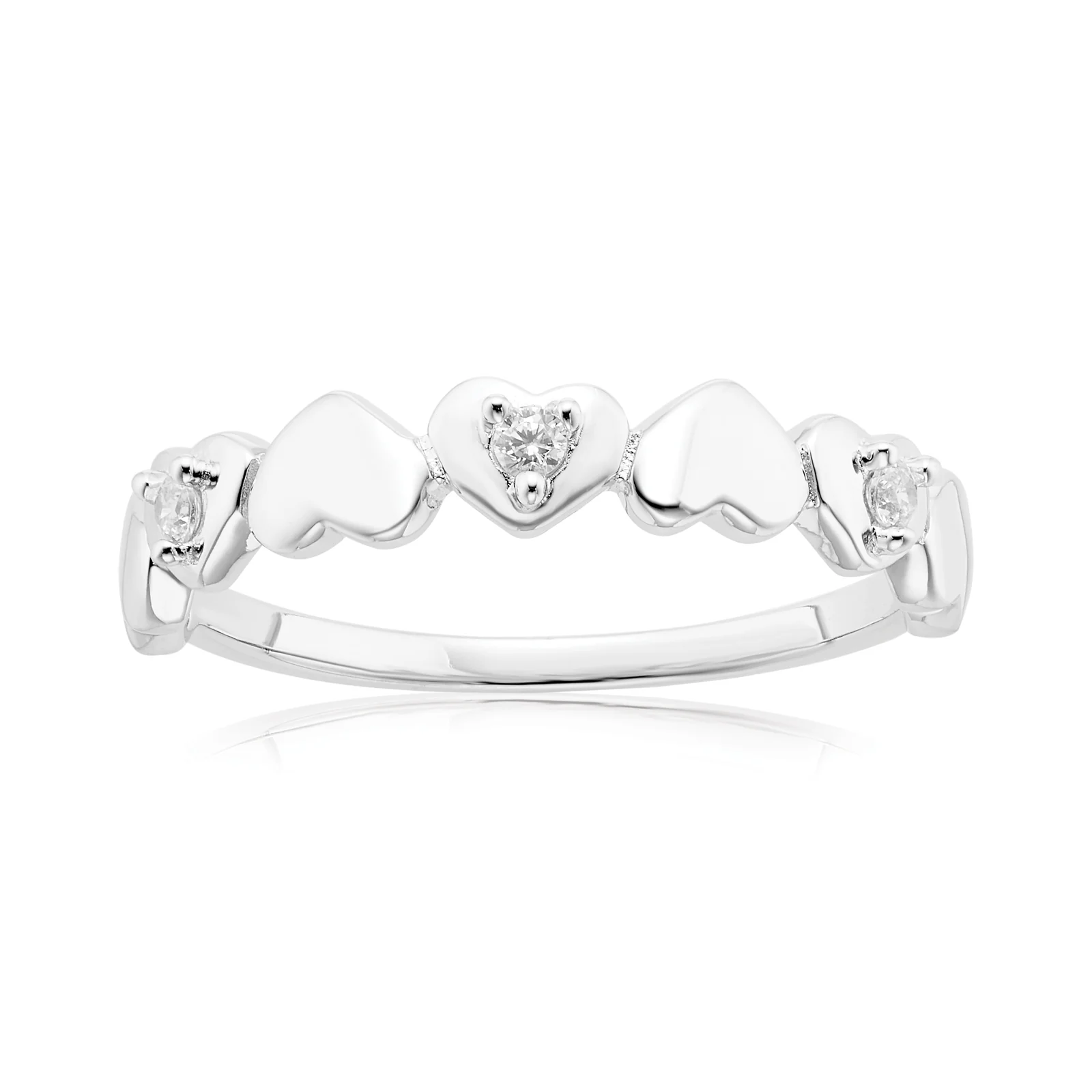 Sterling Silver Cubic Zirconia and Heart Stacker Ring