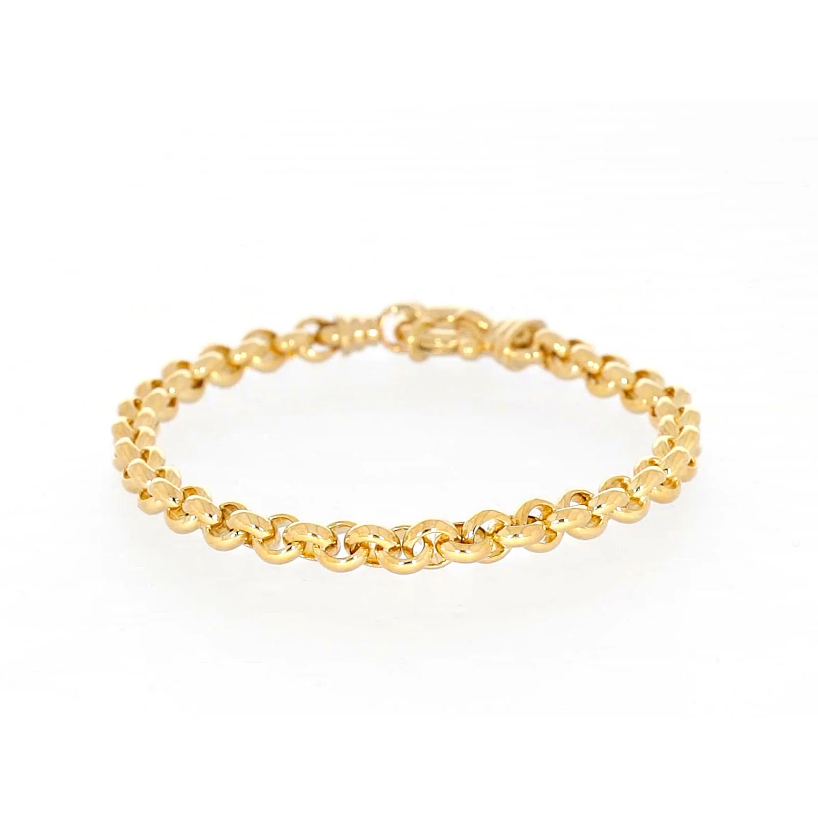 9ct Yellow Gold Silver Filled 19cm Round Belcher with Bolt Ring Bracelet - Image 3