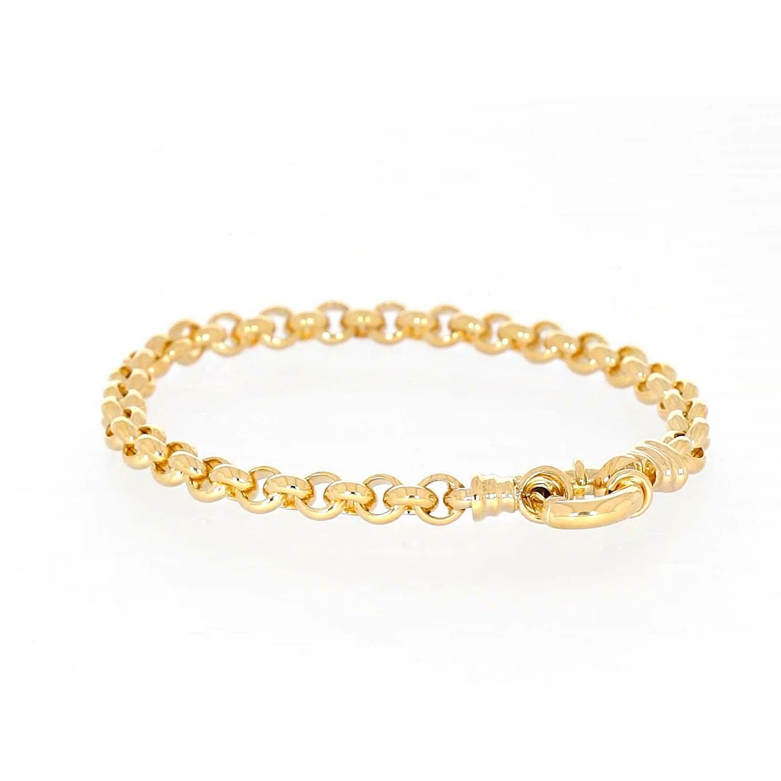 9ct Yellow Gold Silver Filled 19cm Round Belcher with Bolt Ring Bracelet - Image 31