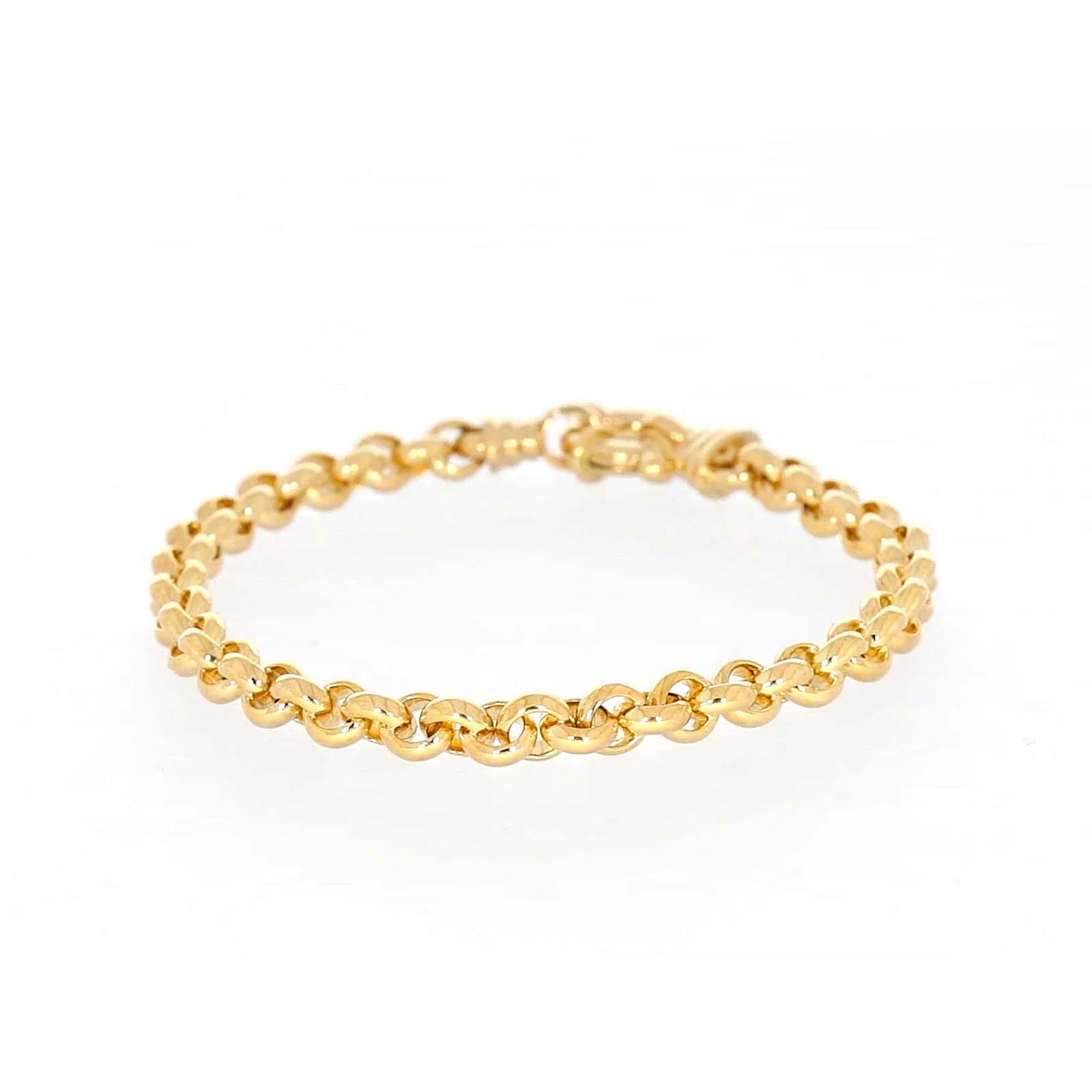 9ct Yellow Gold Silver Filled 19cm Round Belcher with Bolt Ring Bracelet - Image 4