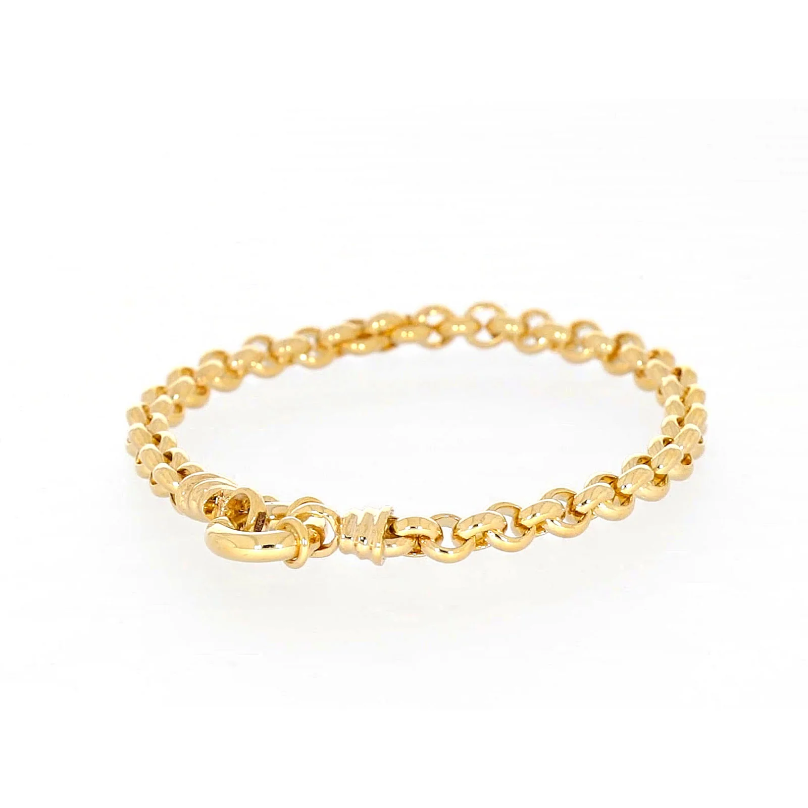 9ct Yellow Gold Silver Filled 19cm Round Belcher with Bolt Ring Bracelet - Image 43