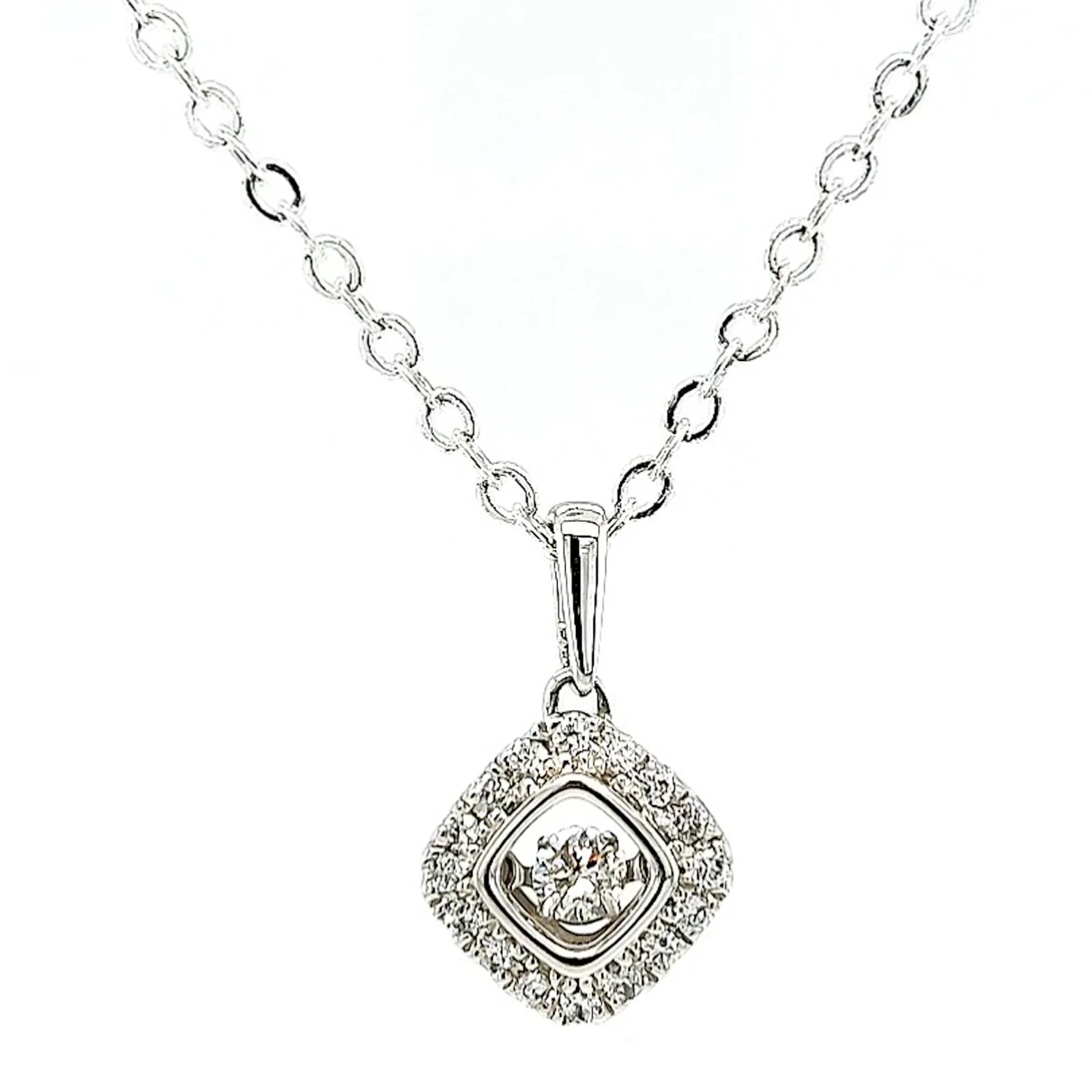 9ct White Gold Round Brilliant Cut Dancing Diamond with 0.25 Carat tw of Diamond Pendant - Image 3