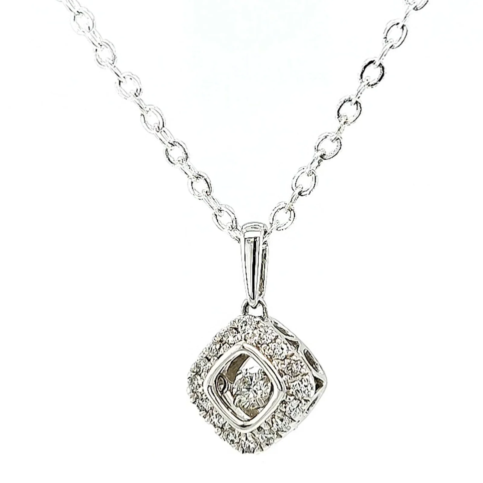 9ct White Gold Round Brilliant Cut Dancing Diamond with 0.25 Carat tw of Diamond Pendant - Image 6