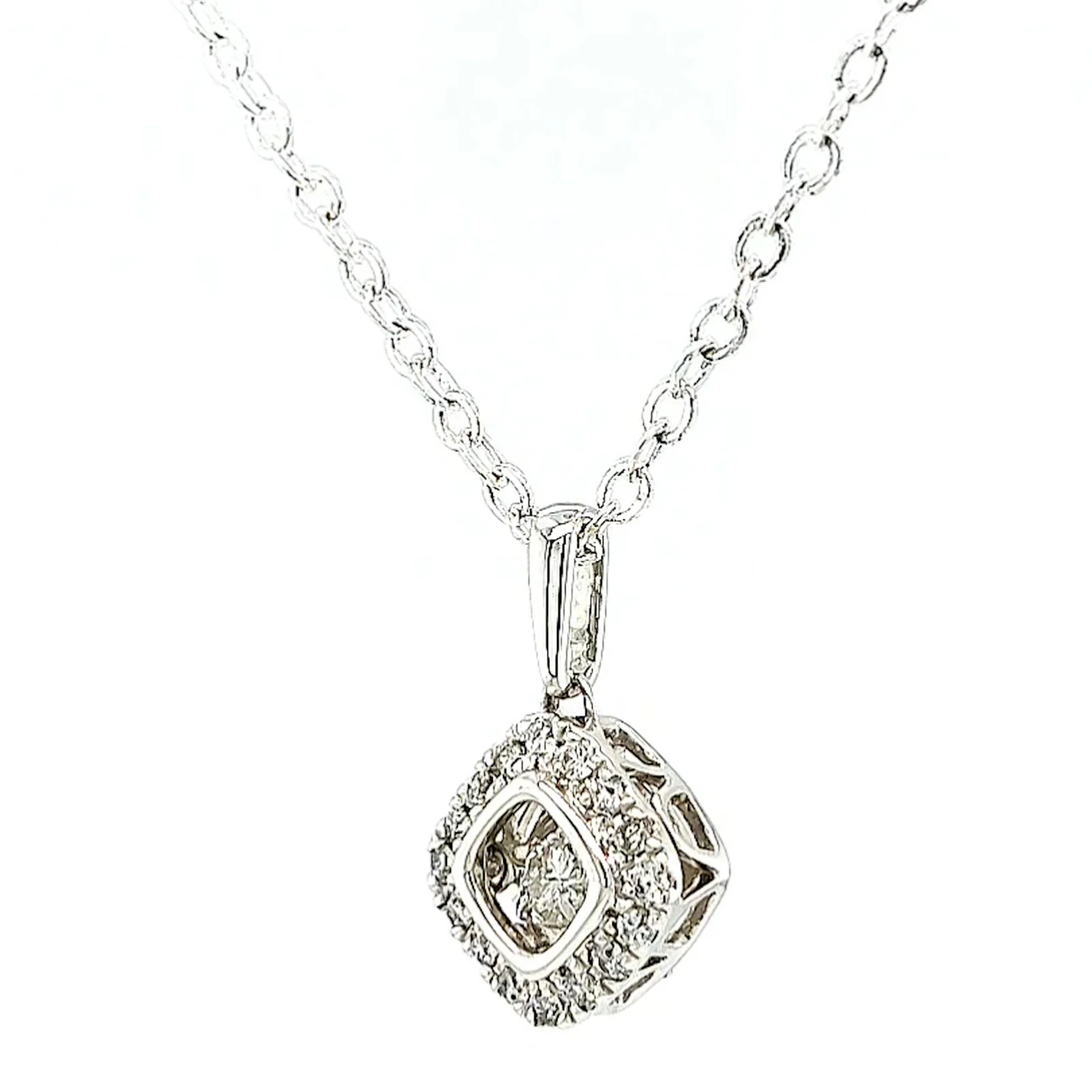 9ct White Gold Round Brilliant Cut Dancing Diamond with 0.25 Carat tw of Diamond Pendant - Image 9