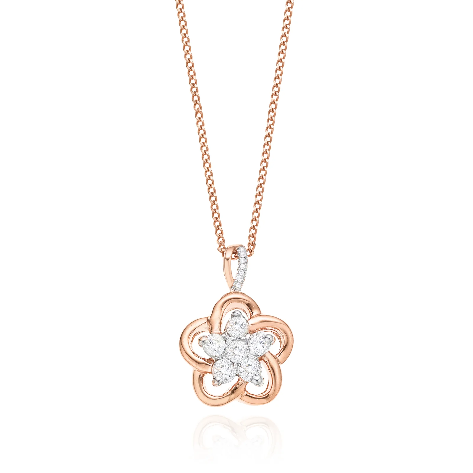 9ct Rose Gold Round Brilliant Cut Flower with 0.10 Carat tw of Diamond Pendant