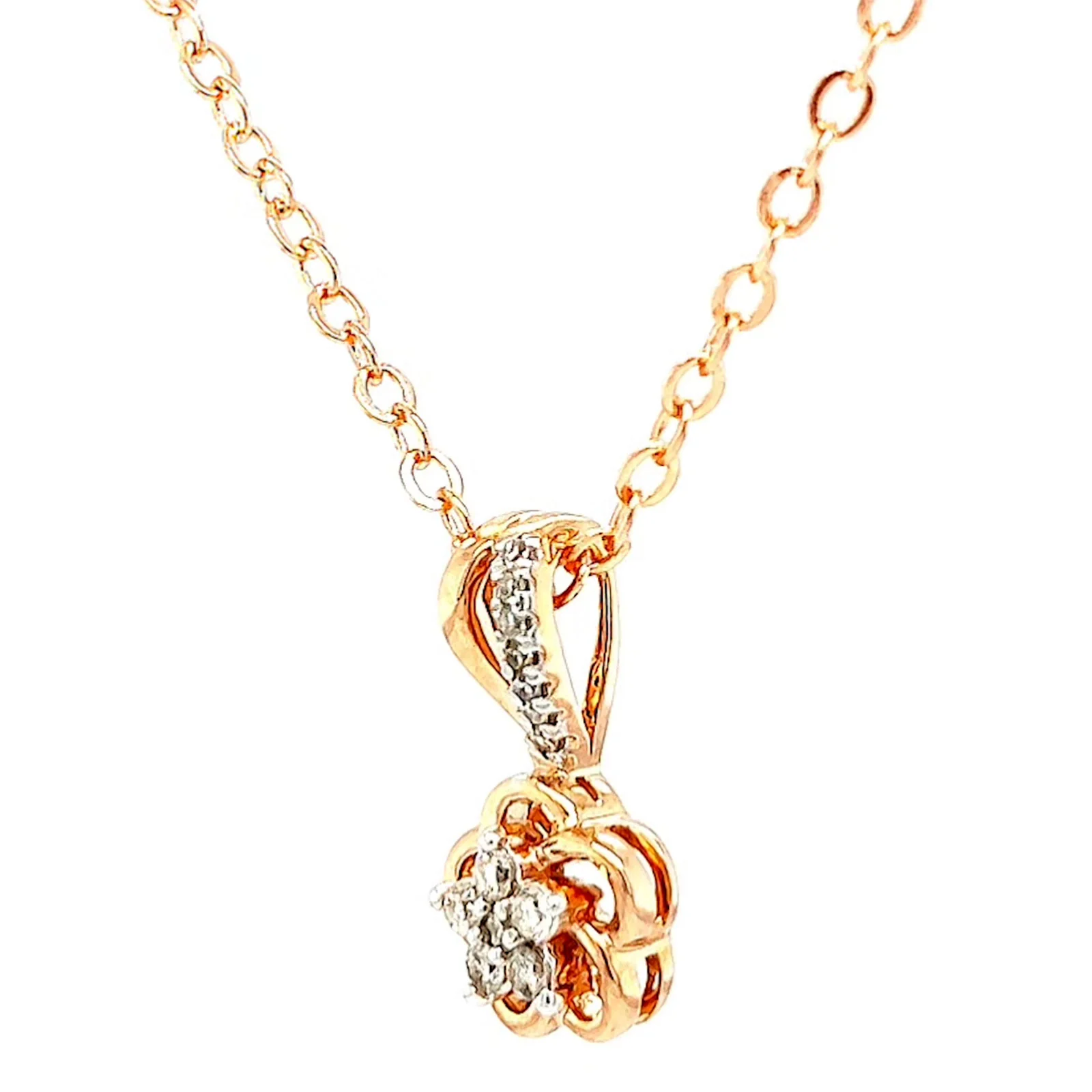9ct Rose Gold Round Brilliant Cut Flower with 0.10 Carat tw of Diamond Pendant - Image 10