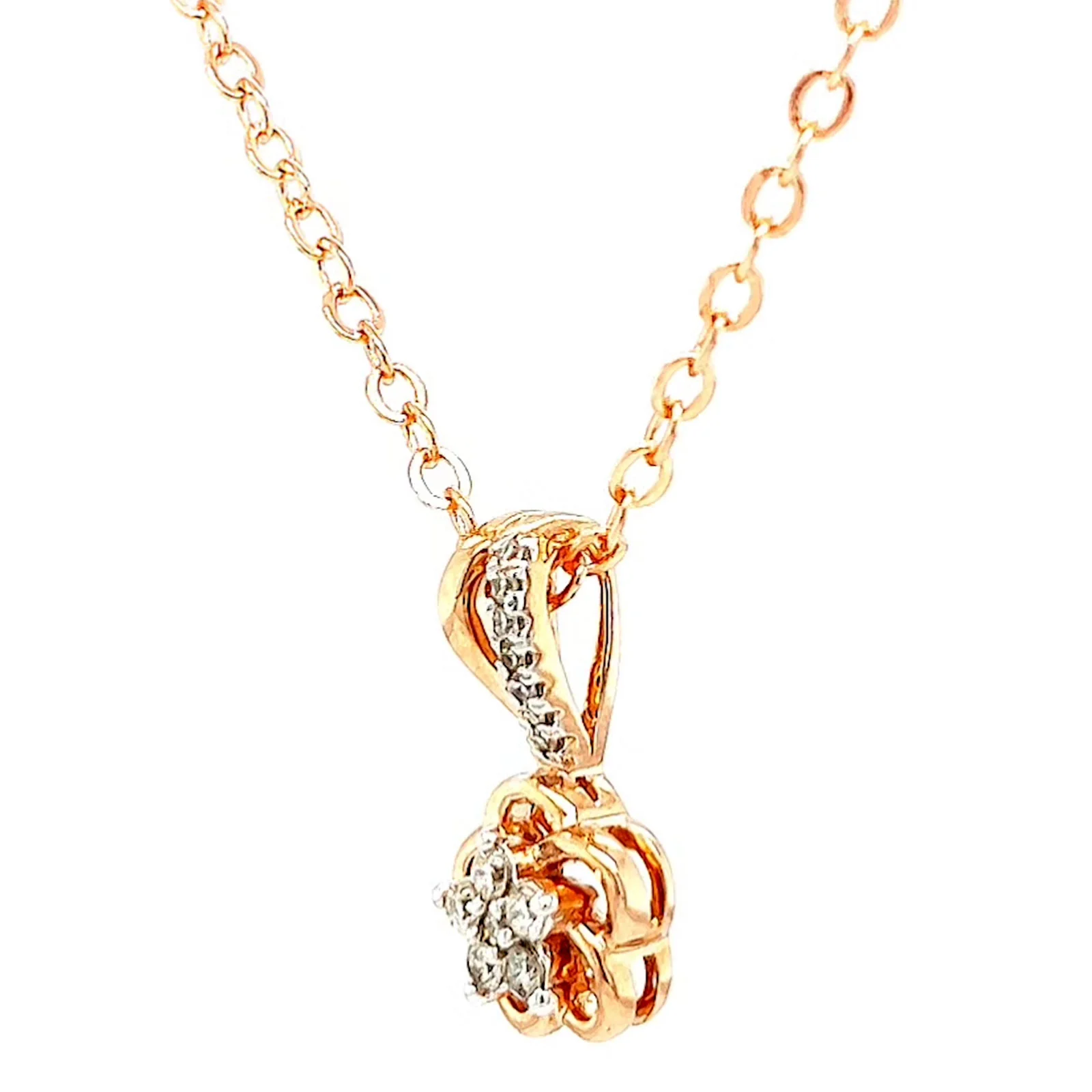 9ct Rose Gold Round Brilliant Cut Flower with 0.10 Carat tw of Diamond Pendant - Image 11