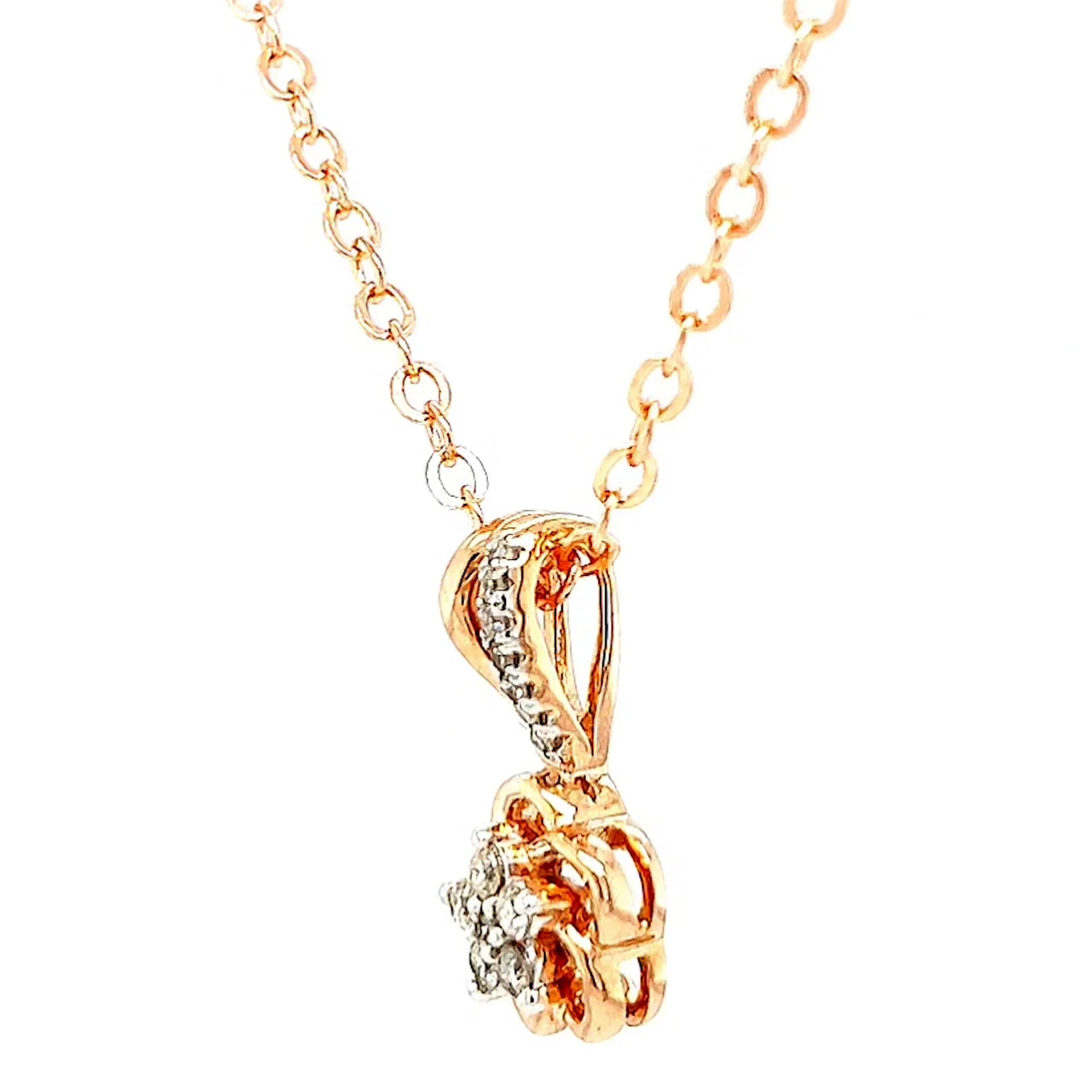 9ct Rose Gold Round Brilliant Cut Flower with 0.10 Carat tw of Diamond Pendant - Image 13