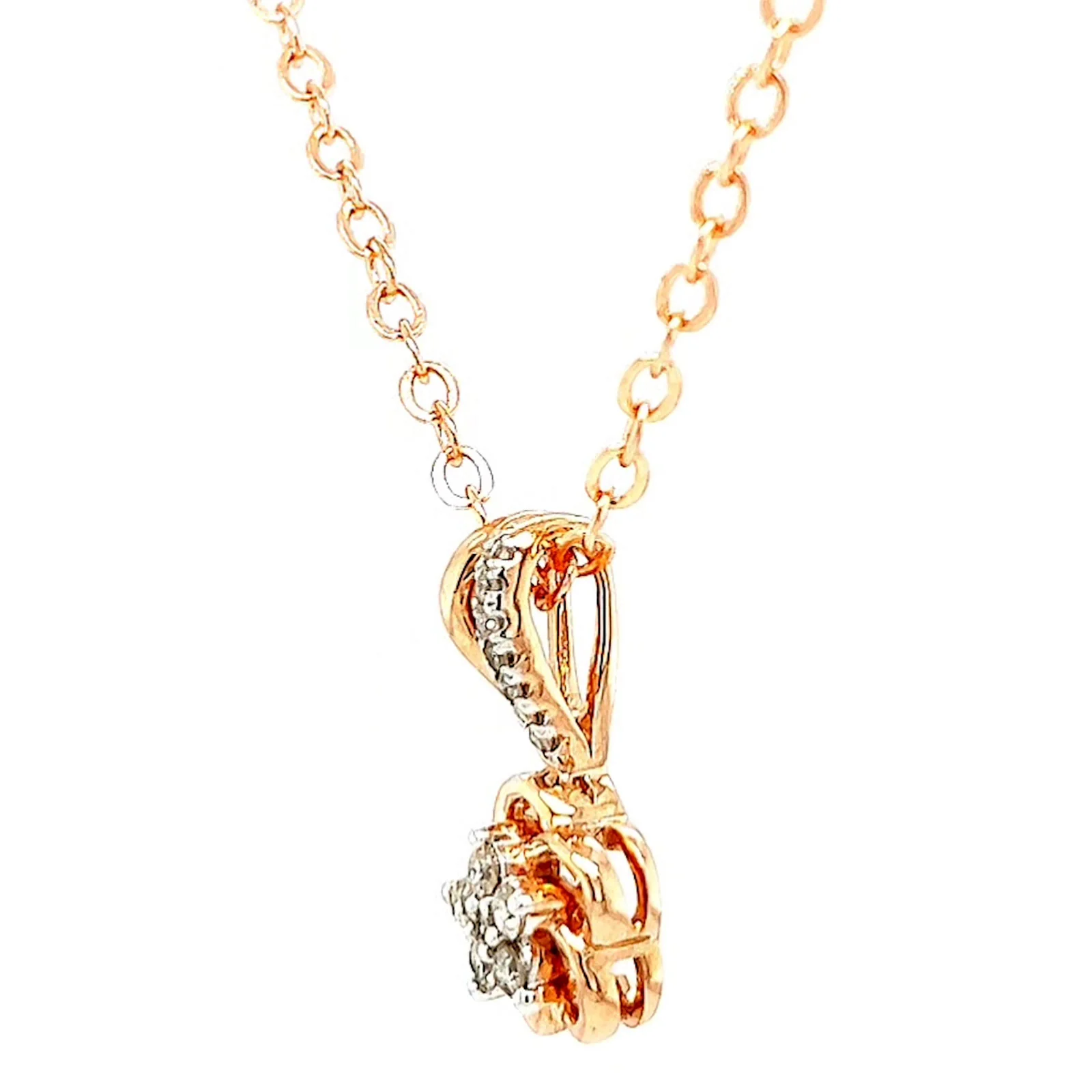 9ct Rose Gold Round Brilliant Cut Flower with 0.10 Carat tw of Diamond Pendant - Image 14