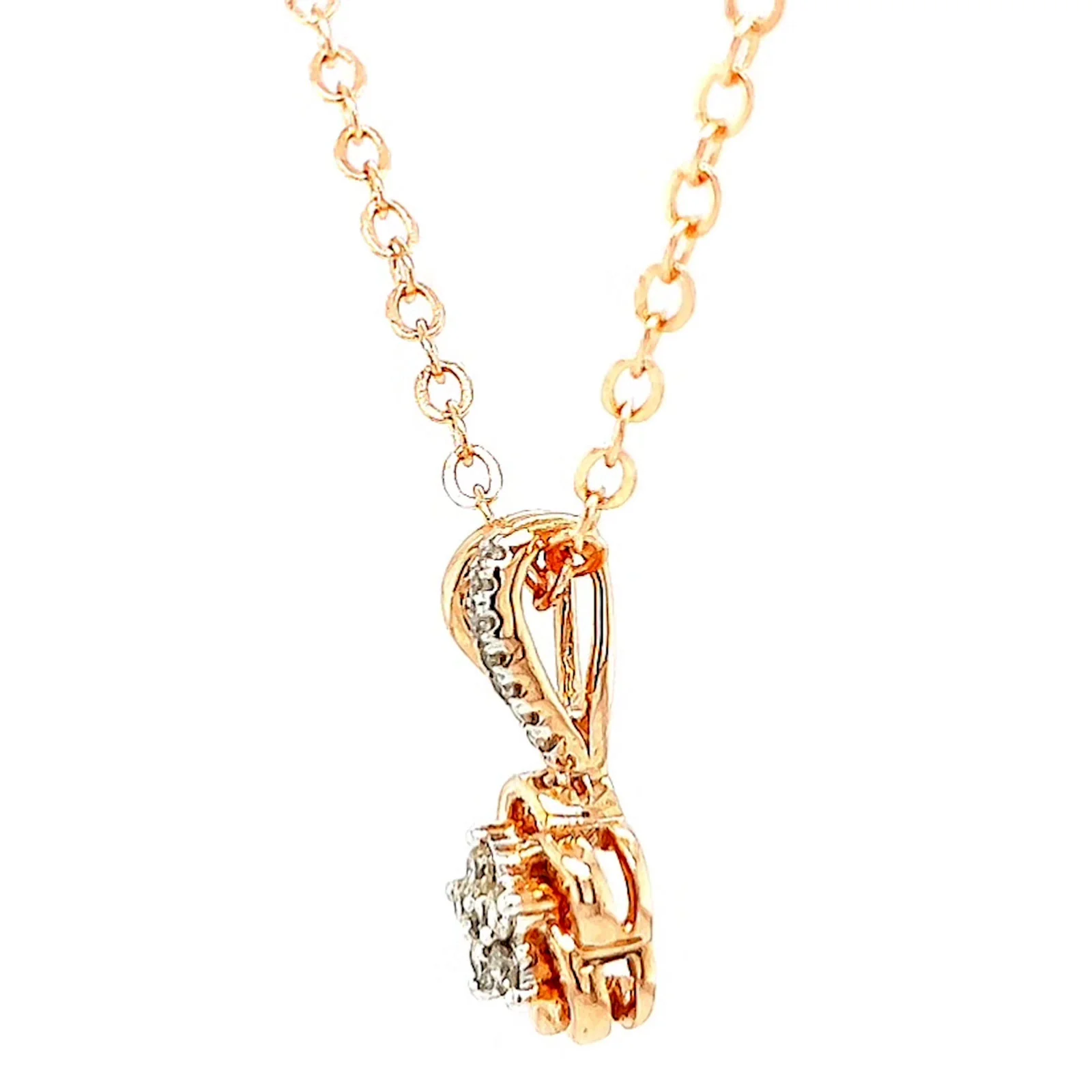 9ct Rose Gold Round Brilliant Cut Flower with 0.10 Carat tw of Diamond Pendant - Image 15
