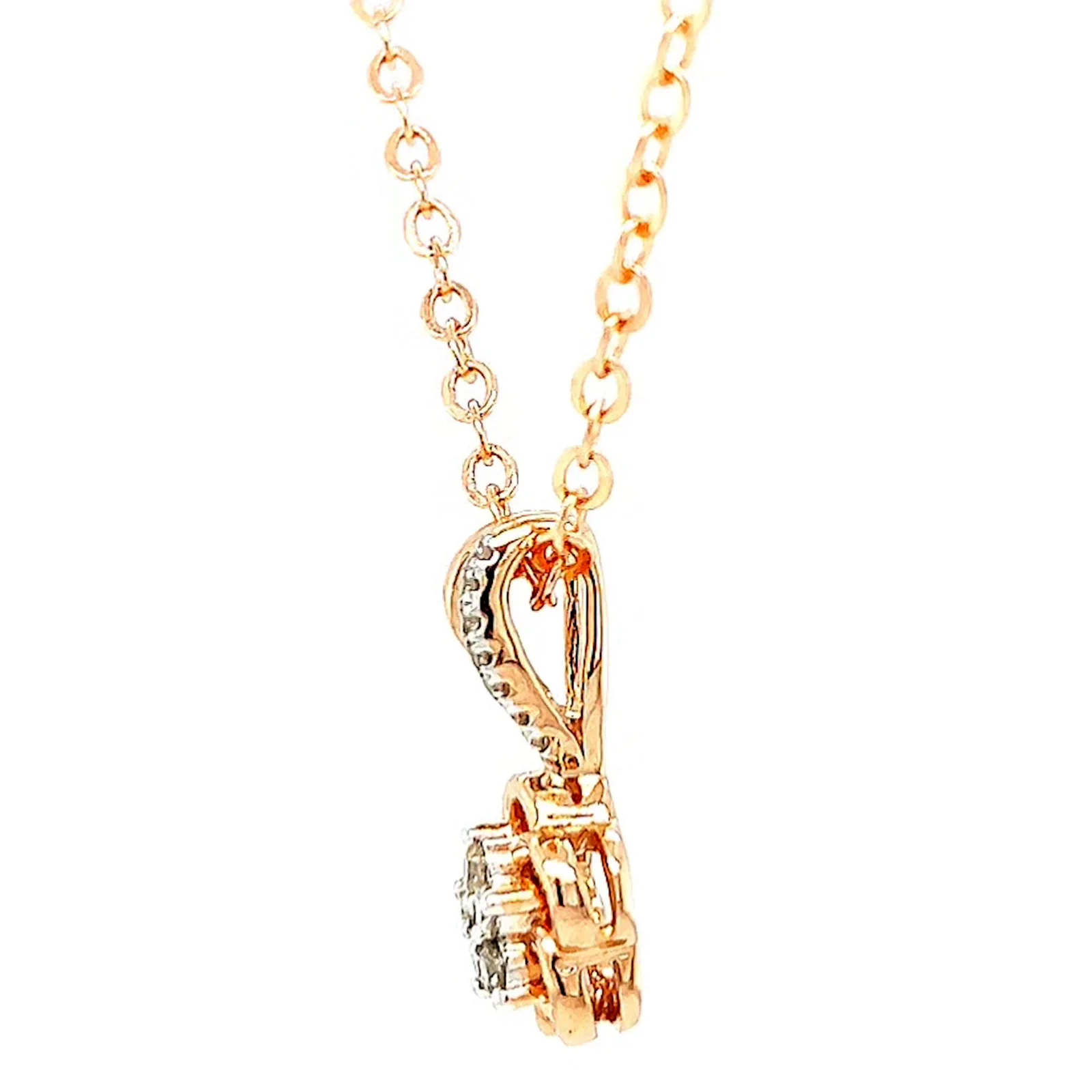 9ct Rose Gold Round Brilliant Cut Flower with 0.10 Carat tw of Diamond Pendant - Image 17