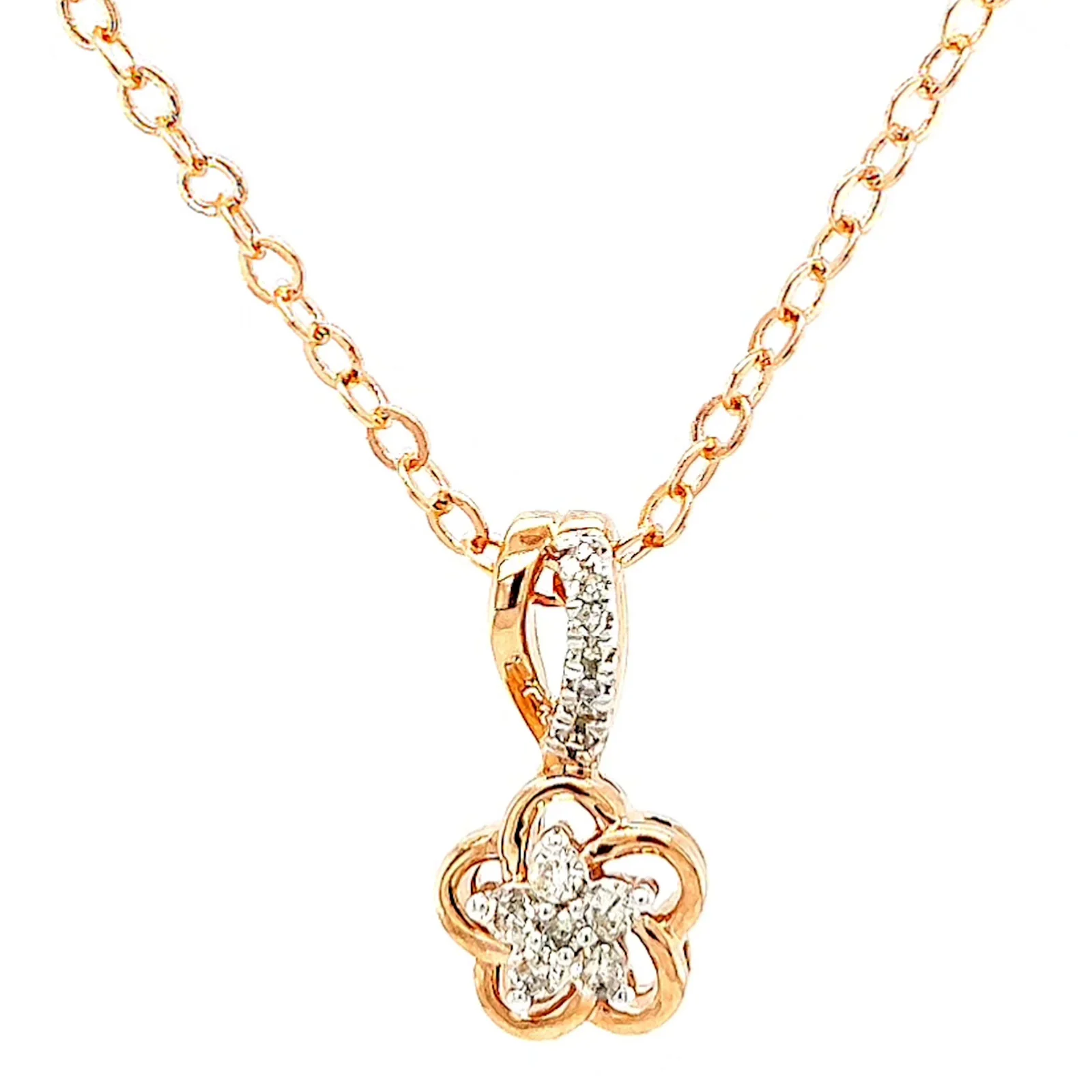 9ct Rose Gold Round Brilliant Cut Flower with 0.10 Carat tw of Diamond Pendant - Image 2