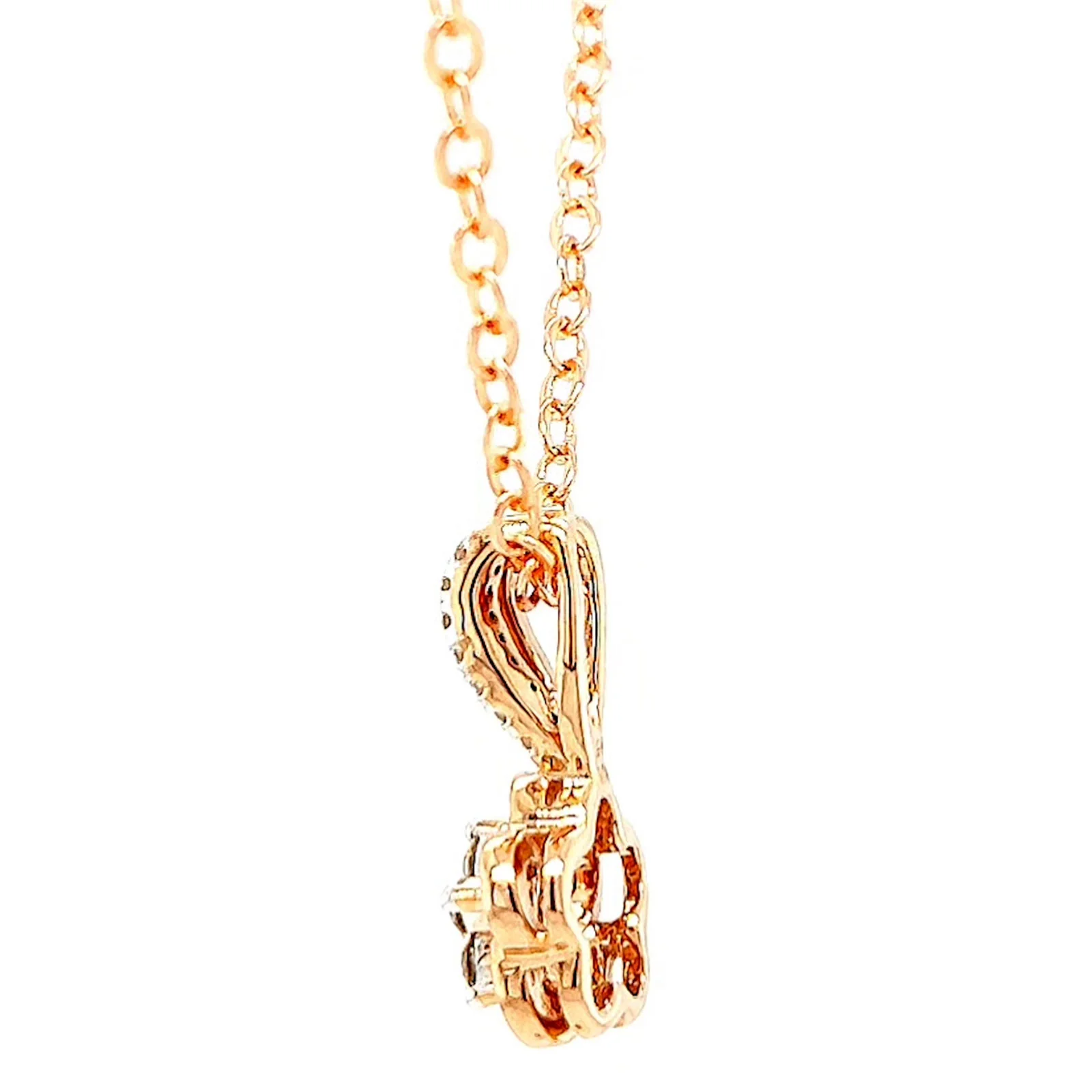 9ct Rose Gold Round Brilliant Cut Flower with 0.10 Carat tw of Diamond Pendant - Image 23