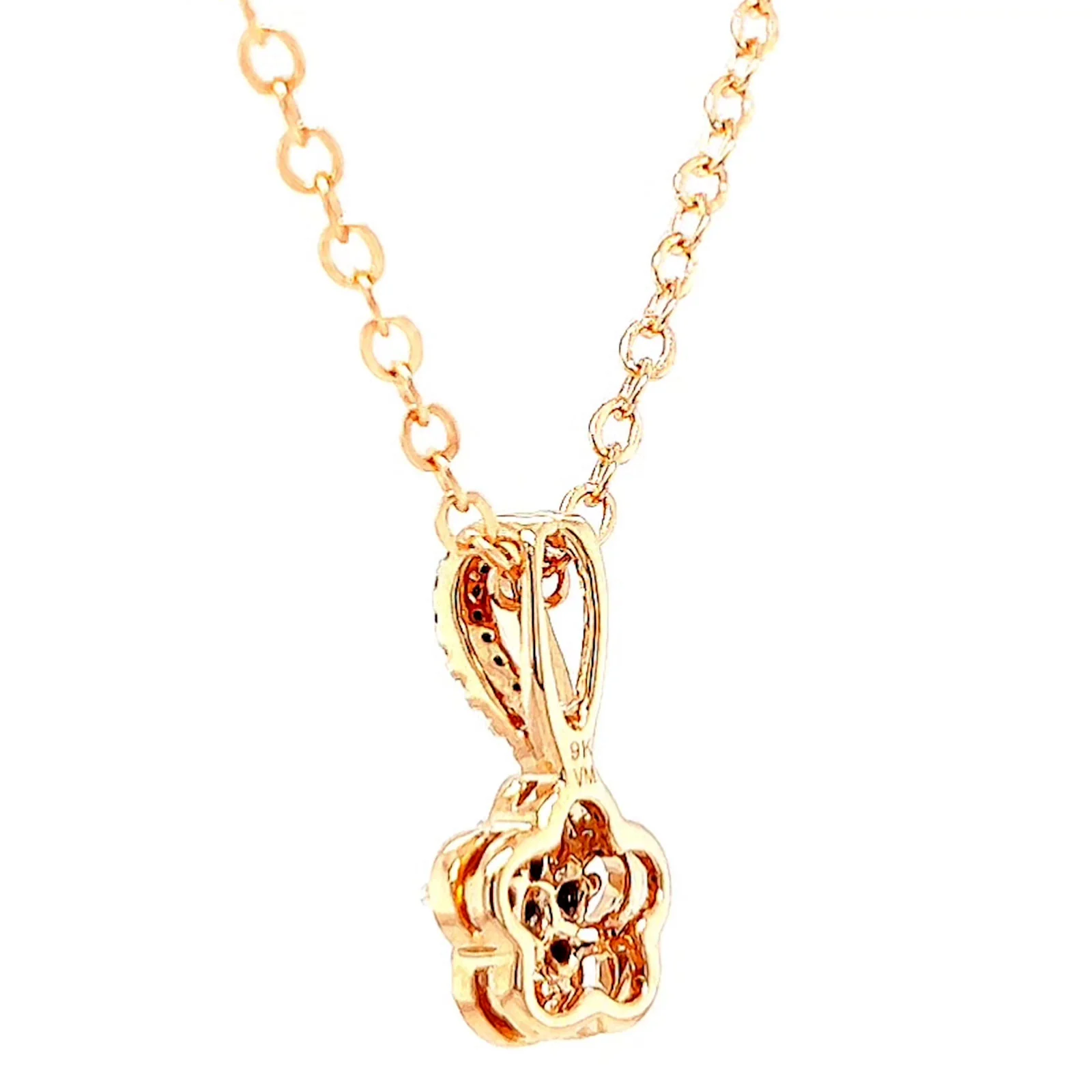 9ct Rose Gold Round Brilliant Cut Flower with 0.10 Carat tw of Diamond Pendant - Image 28