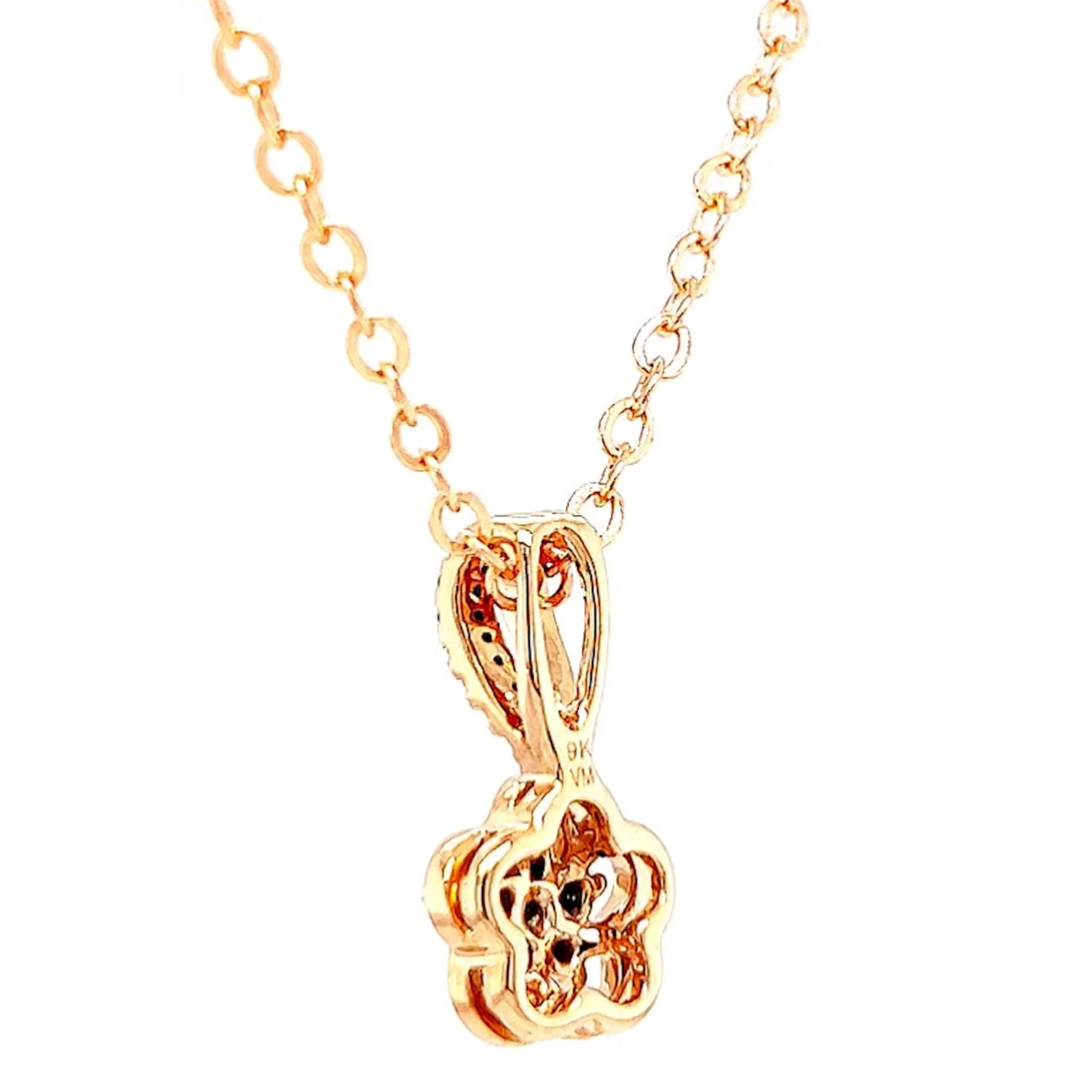 9ct Rose Gold Round Brilliant Cut Flower with 0.10 Carat tw of Diamond Pendant - Image 29