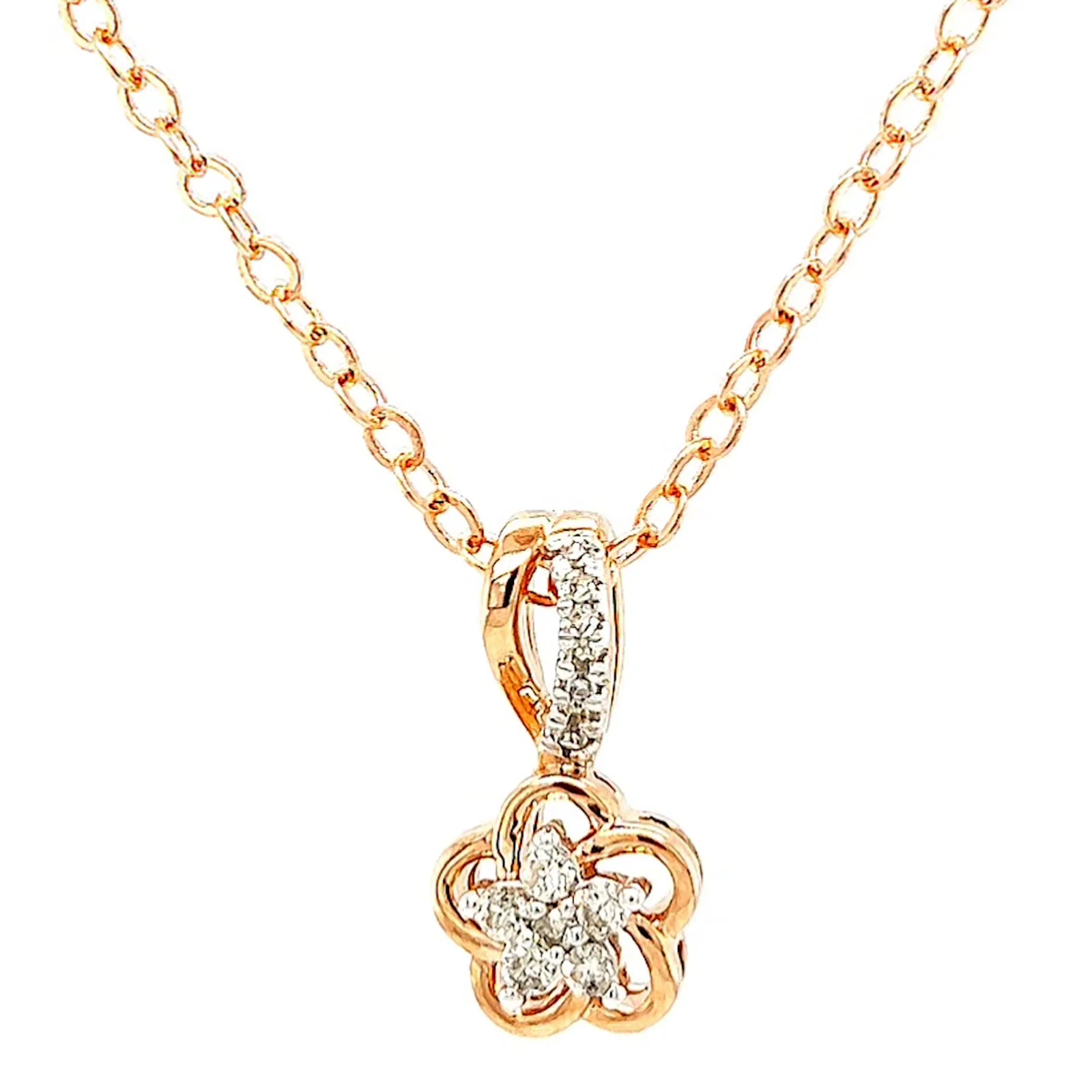 9ct Rose Gold Round Brilliant Cut Flower with 0.10 Carat tw of Diamond Pendant - Image 3