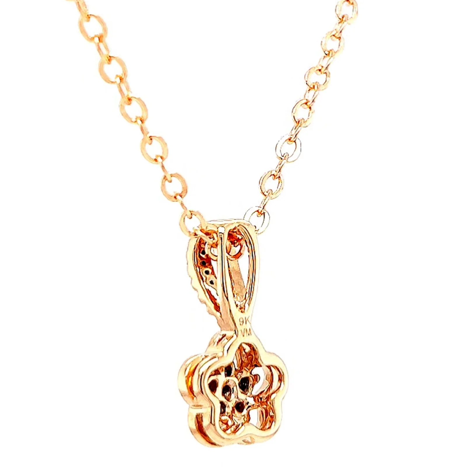 9ct Rose Gold Round Brilliant Cut Flower with 0.10 Carat tw of Diamond Pendant - Image 30
