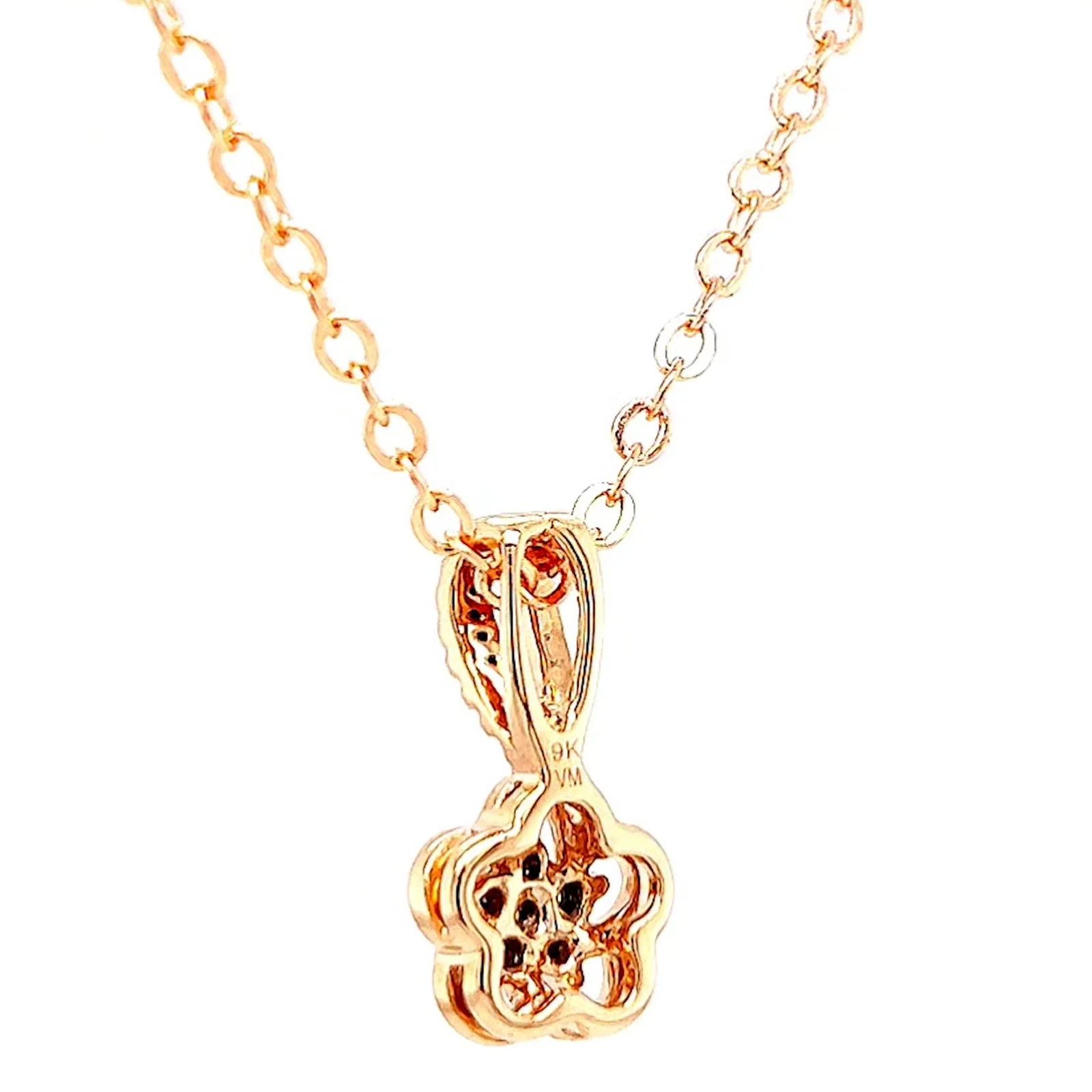 9ct Rose Gold Round Brilliant Cut Flower with 0.10 Carat tw of Diamond Pendant - Image 31