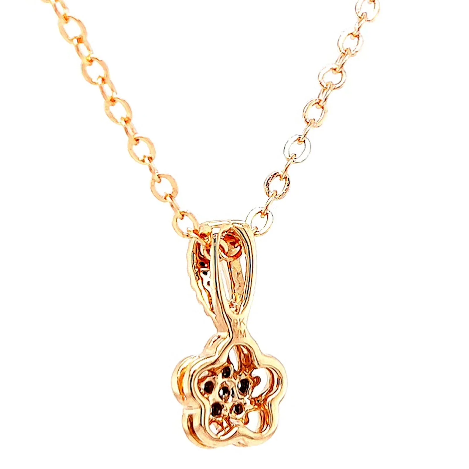 9ct Rose Gold Round Brilliant Cut Flower with 0.10 Carat tw of Diamond Pendant - Image 32