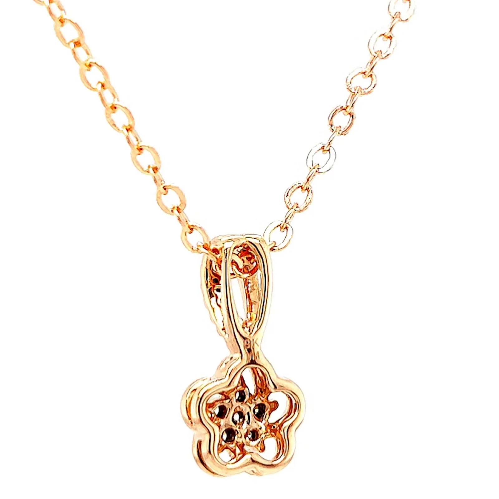 9ct Rose Gold Round Brilliant Cut Flower with 0.10 Carat tw of Diamond Pendant - Image 33