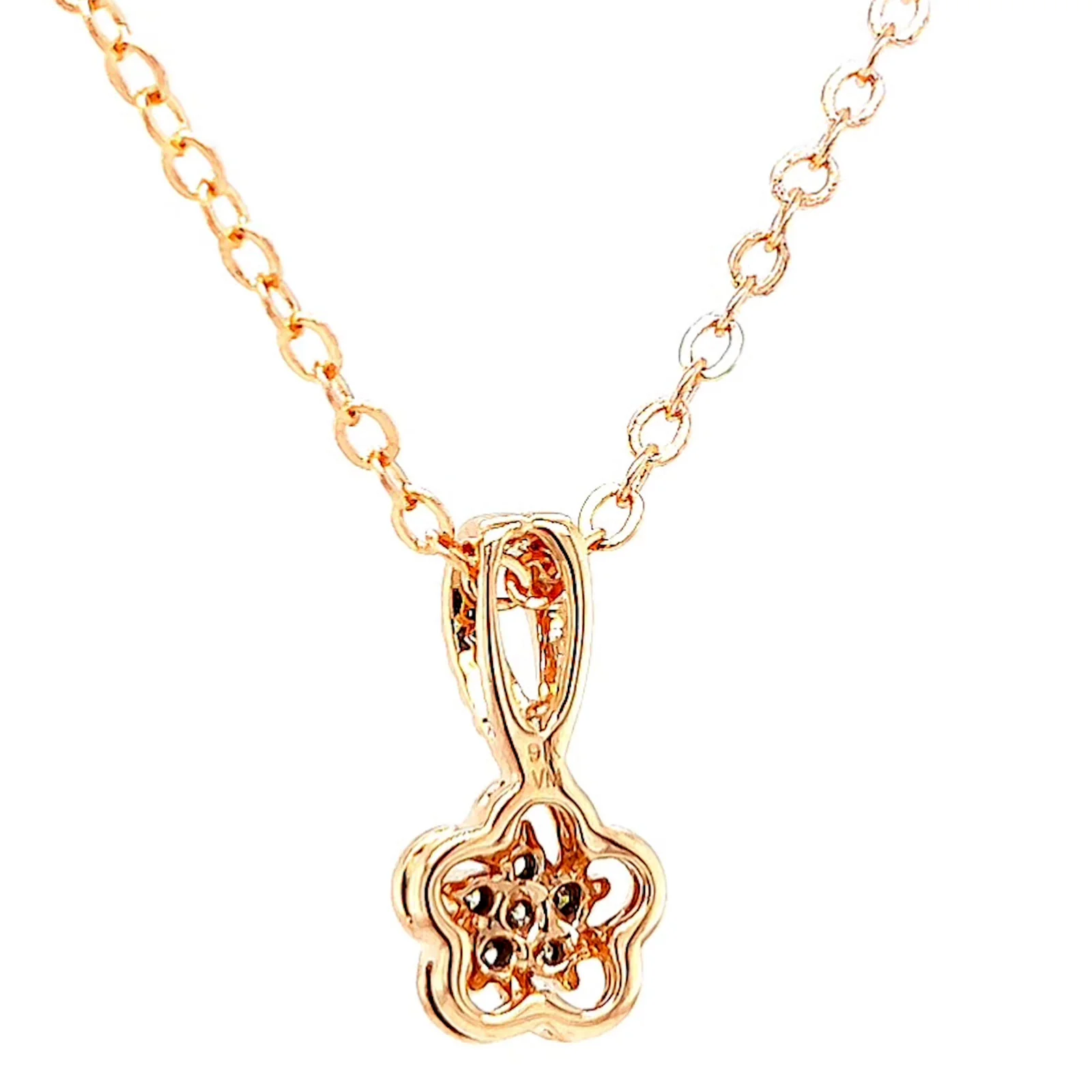 9ct Rose Gold Round Brilliant Cut Flower with 0.10 Carat tw of Diamond Pendant - Image 34