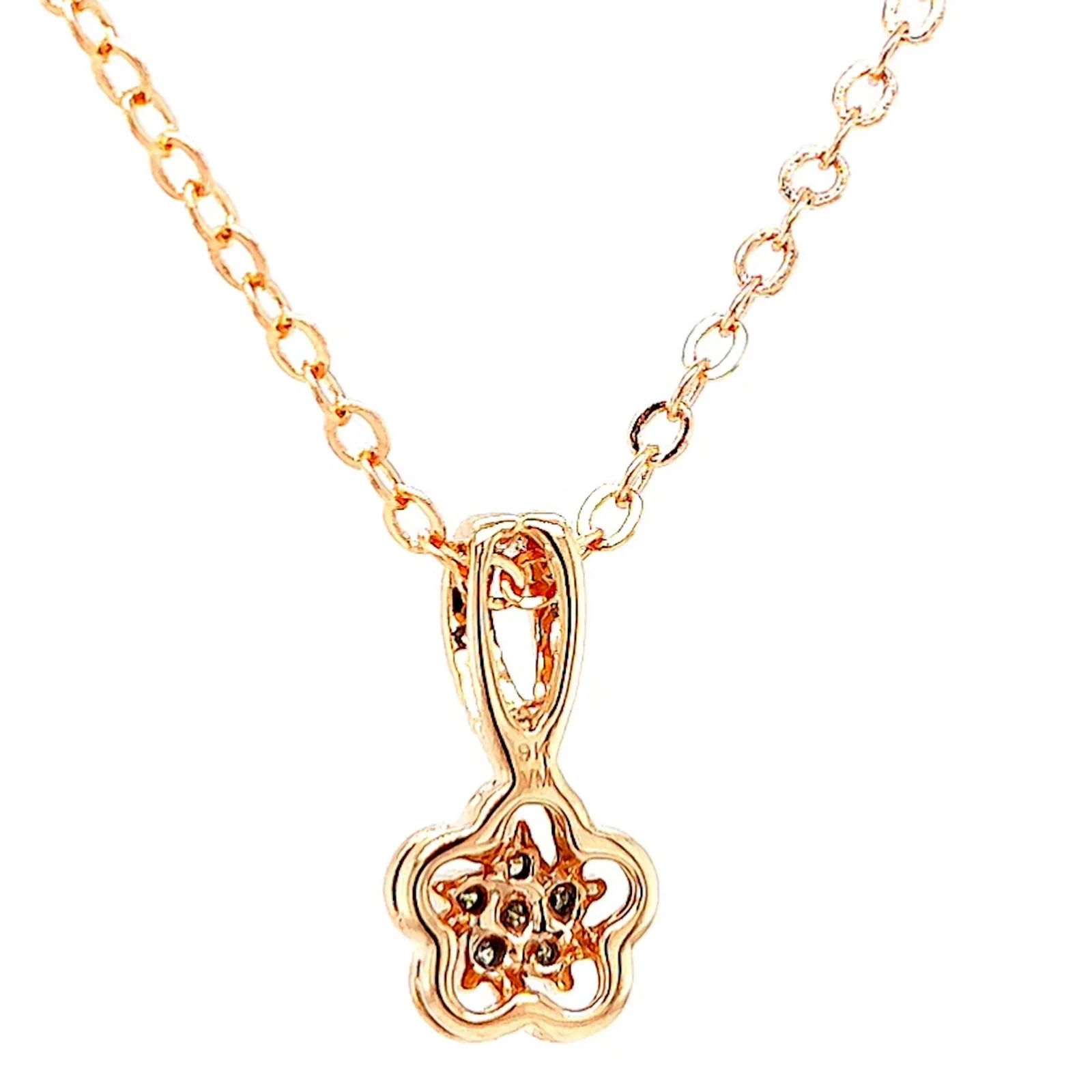 9ct Rose Gold Round Brilliant Cut Flower with 0.10 Carat tw of Diamond Pendant - Image 35