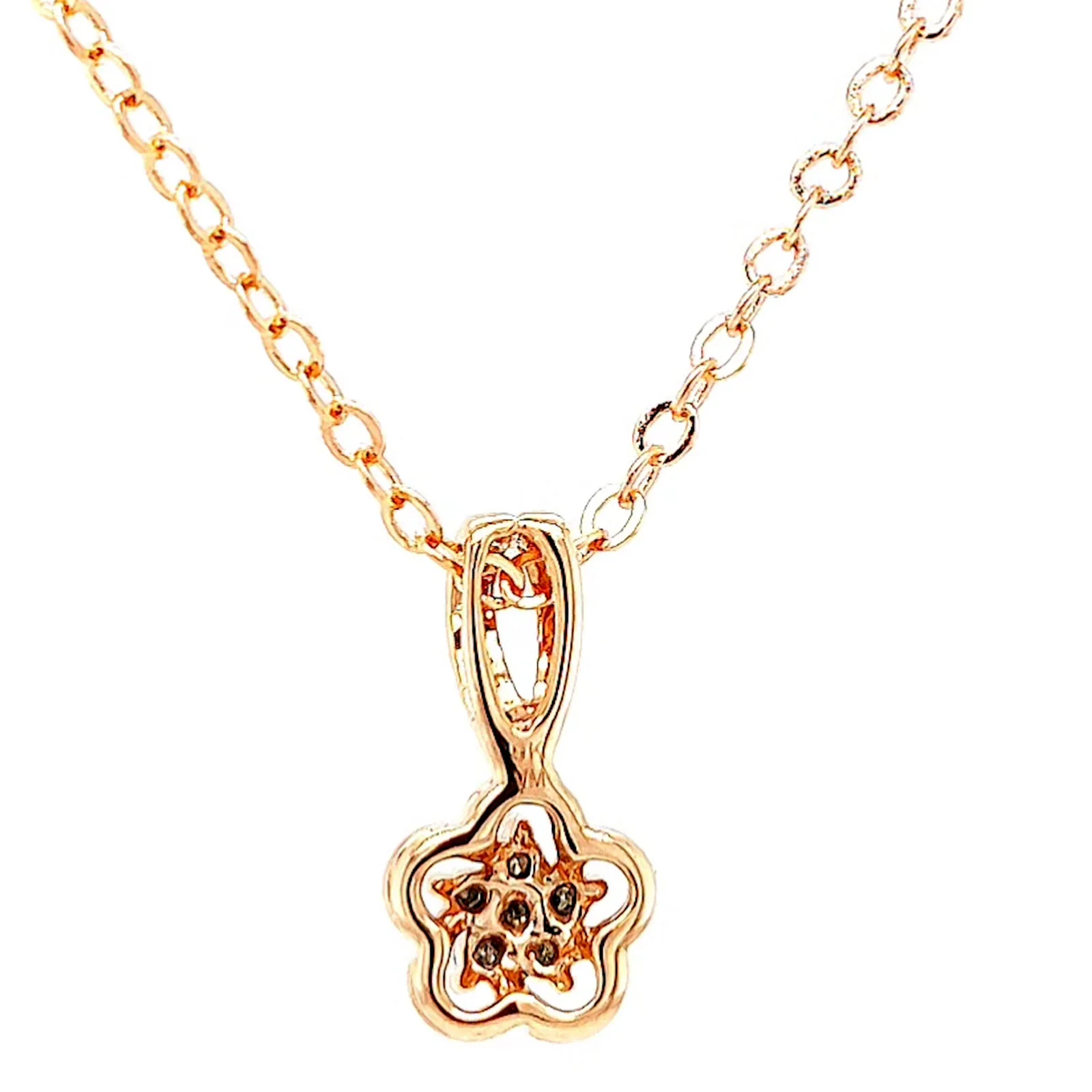 9ct Rose Gold Round Brilliant Cut Flower with 0.10 Carat tw of Diamond Pendant - Image 36