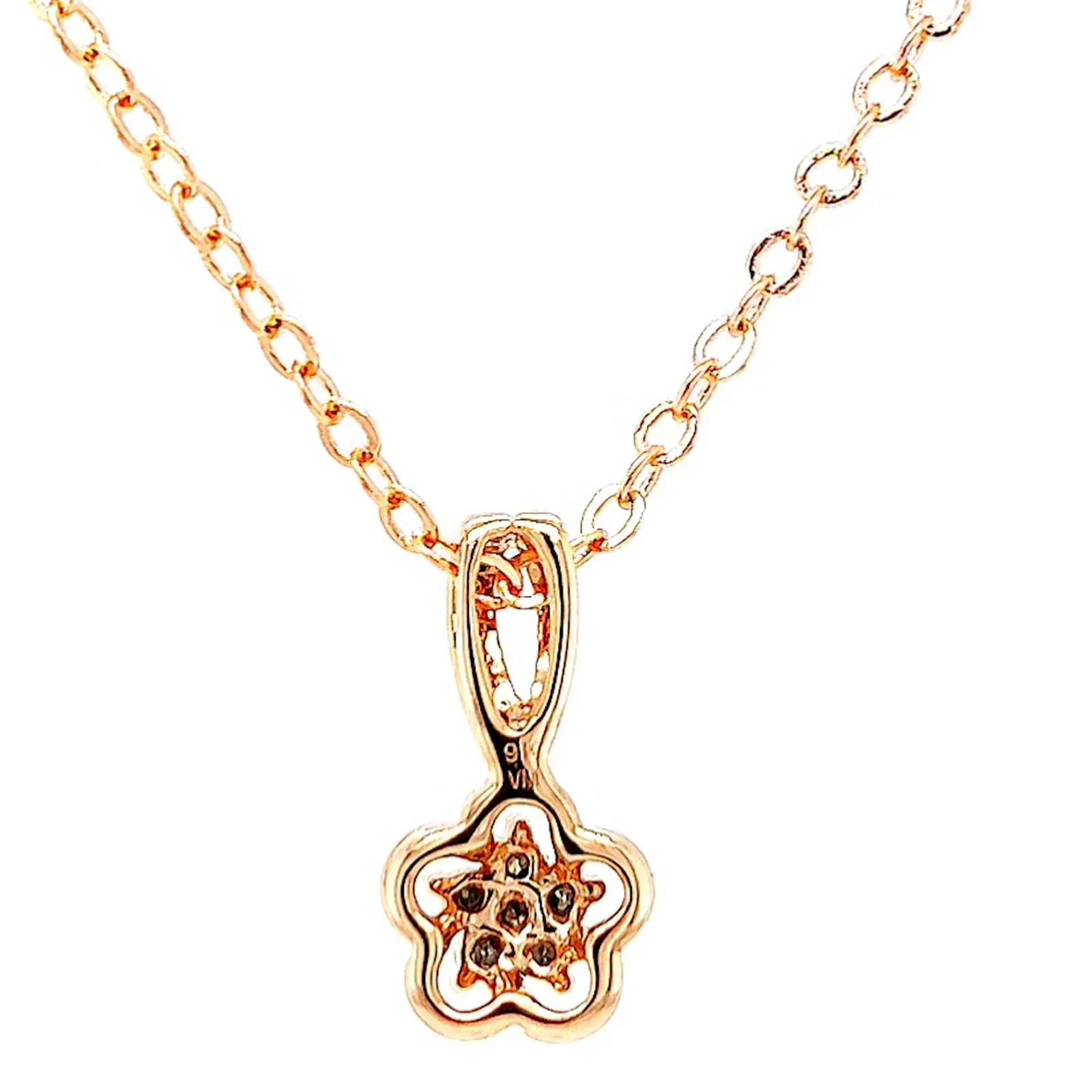 9ct Rose Gold Round Brilliant Cut Flower with 0.10 Carat tw of Diamond Pendant - Image 37