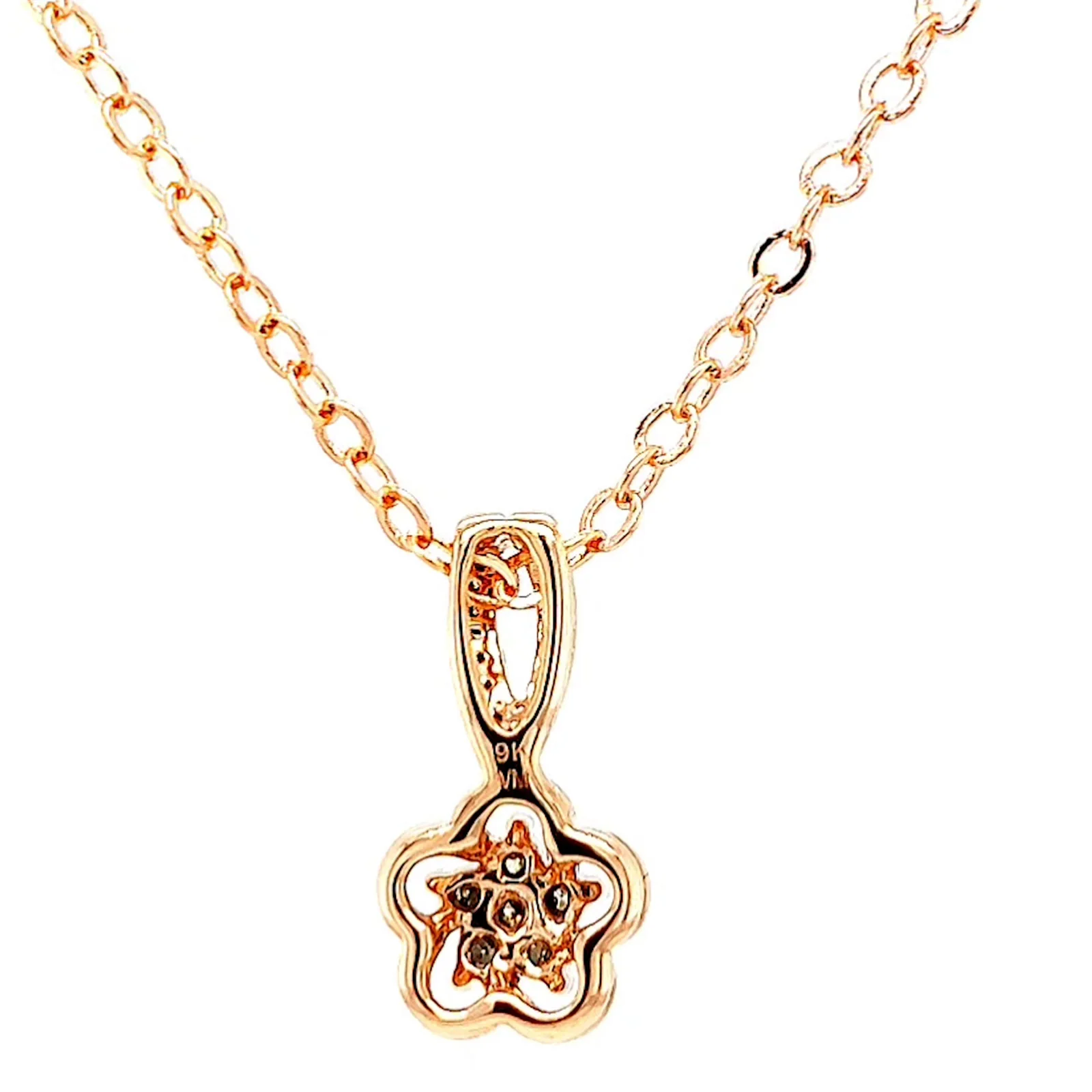 9ct Rose Gold Round Brilliant Cut Flower with 0.10 Carat tw of Diamond Pendant - Image 38