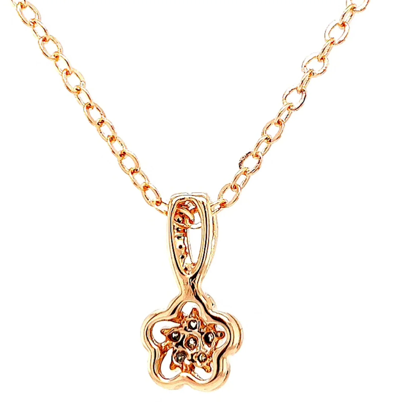 9ct Rose Gold Round Brilliant Cut Flower with 0.10 Carat tw of Diamond Pendant - Image 39
