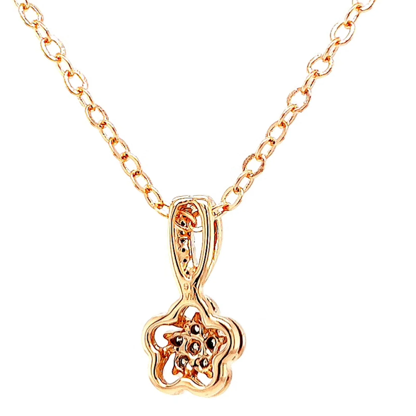 9ct Rose Gold Round Brilliant Cut Flower with 0.10 Carat tw of Diamond Pendant - Image 40