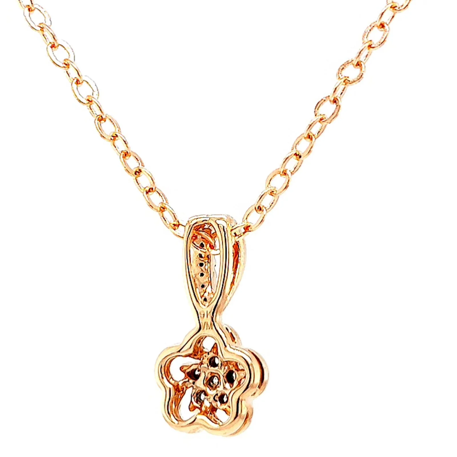 9ct Rose Gold Round Brilliant Cut Flower with 0.10 Carat tw of Diamond Pendant - Image 41