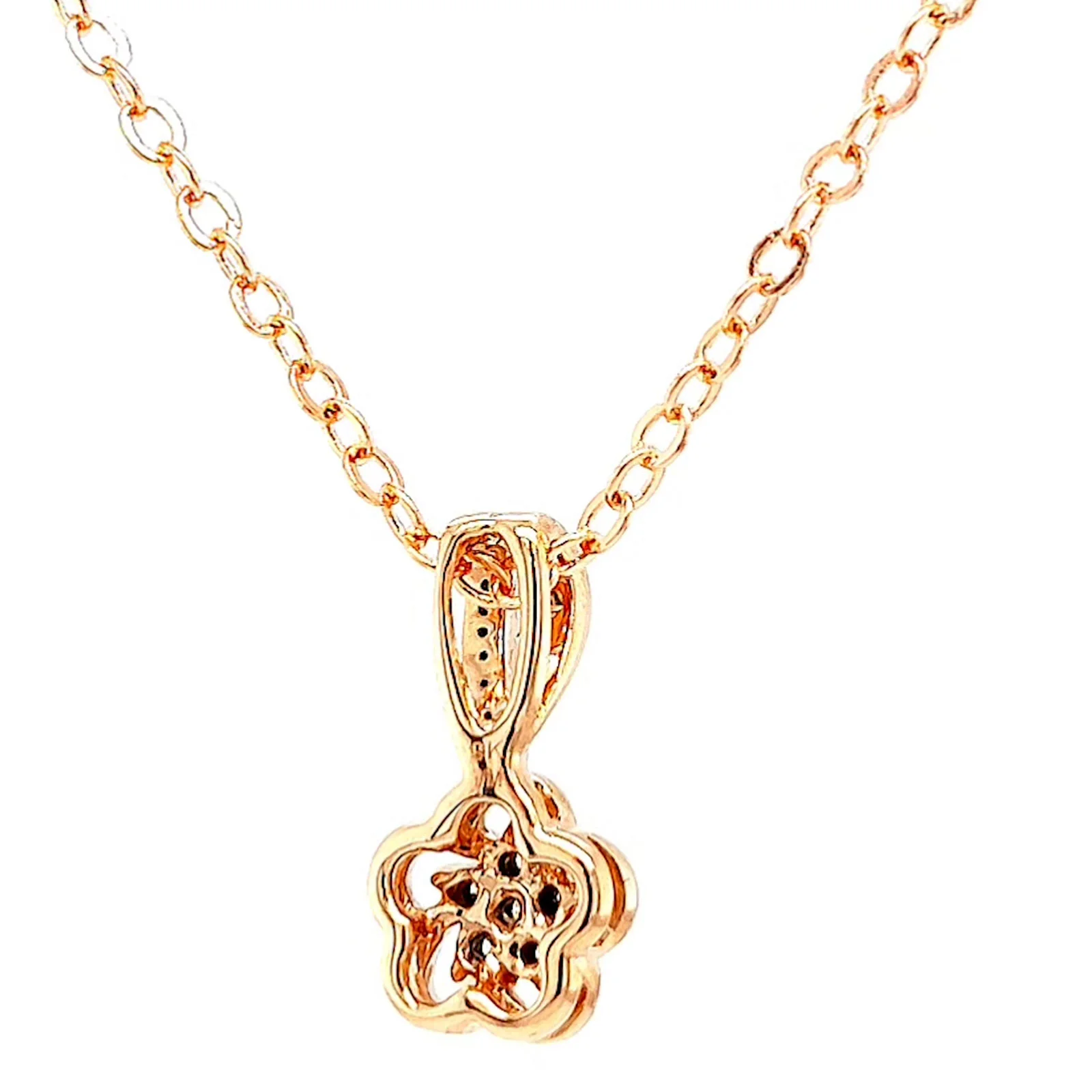 9ct Rose Gold Round Brilliant Cut Flower with 0.10 Carat tw of Diamond Pendant - Image 42