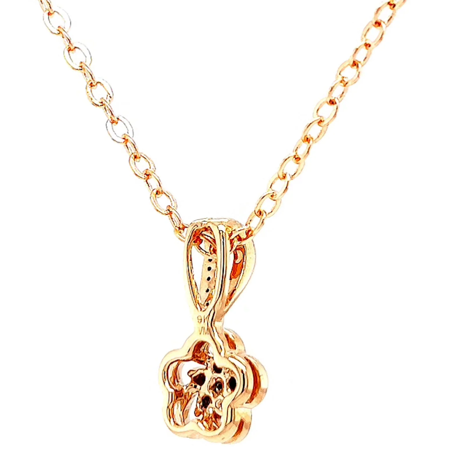 9ct Rose Gold Round Brilliant Cut Flower with 0.10 Carat tw of Diamond Pendant - Image 44