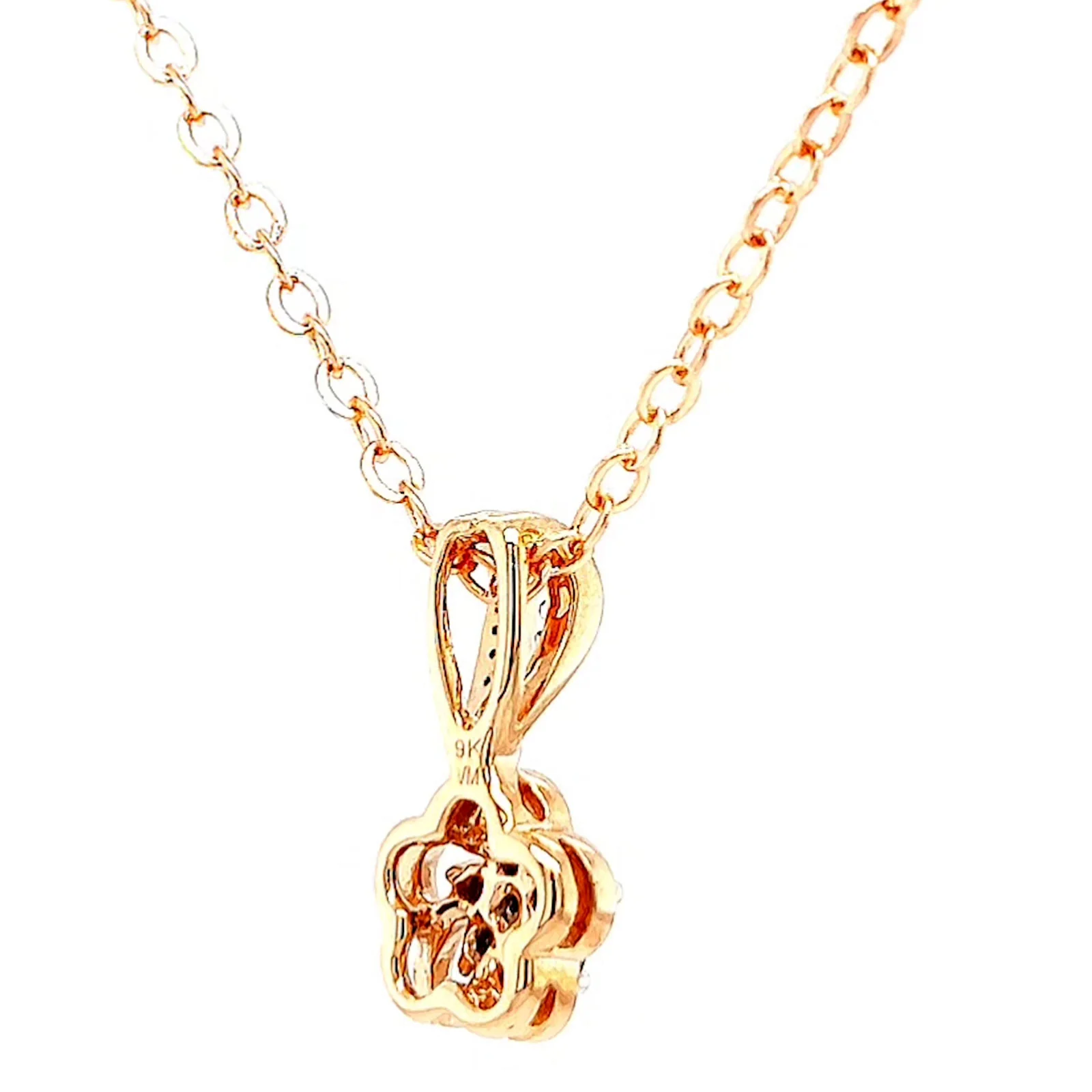 9ct Rose Gold Round Brilliant Cut Flower with 0.10 Carat tw of Diamond Pendant - Image 46