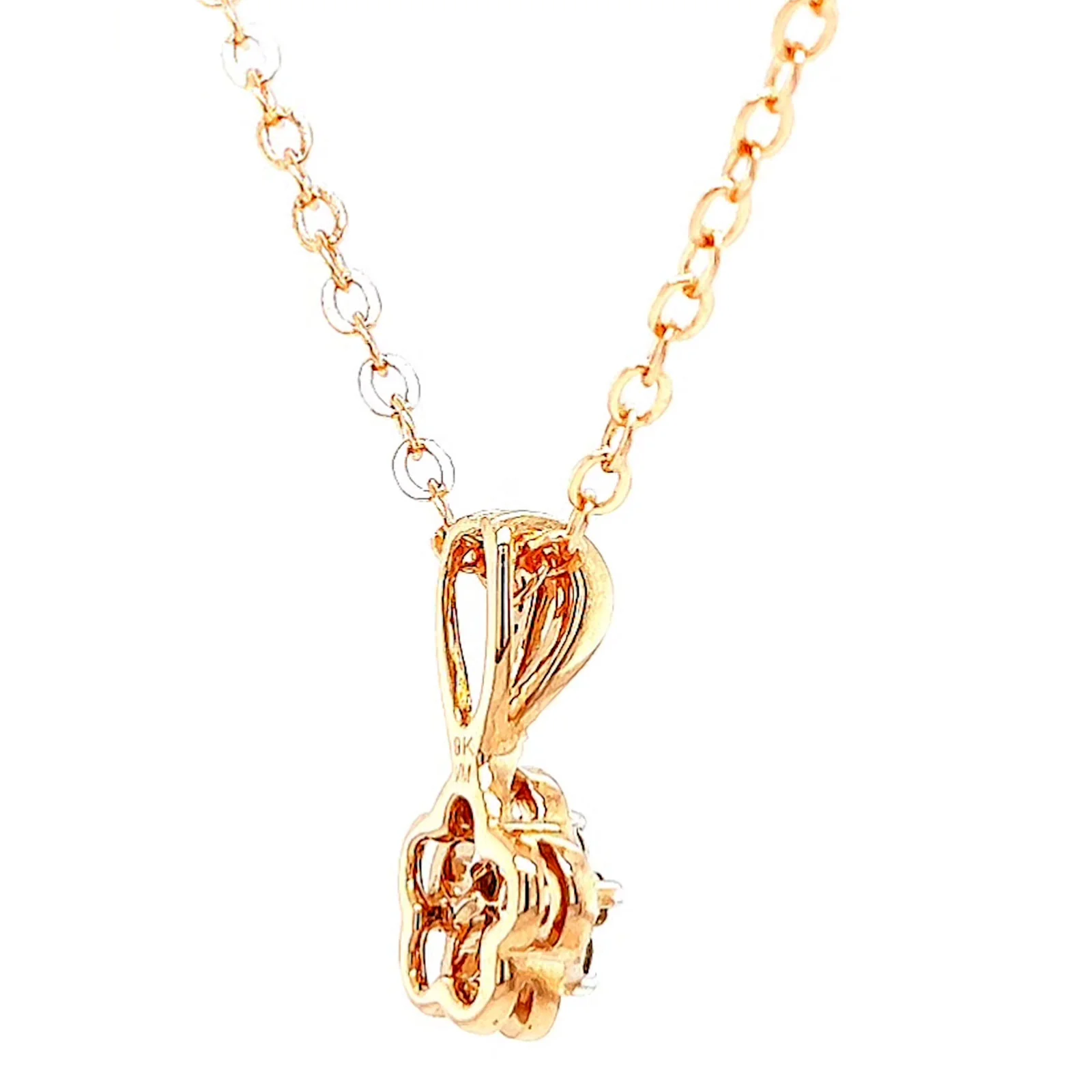 9ct Rose Gold Round Brilliant Cut Flower with 0.10 Carat tw of Diamond Pendant - Image 49