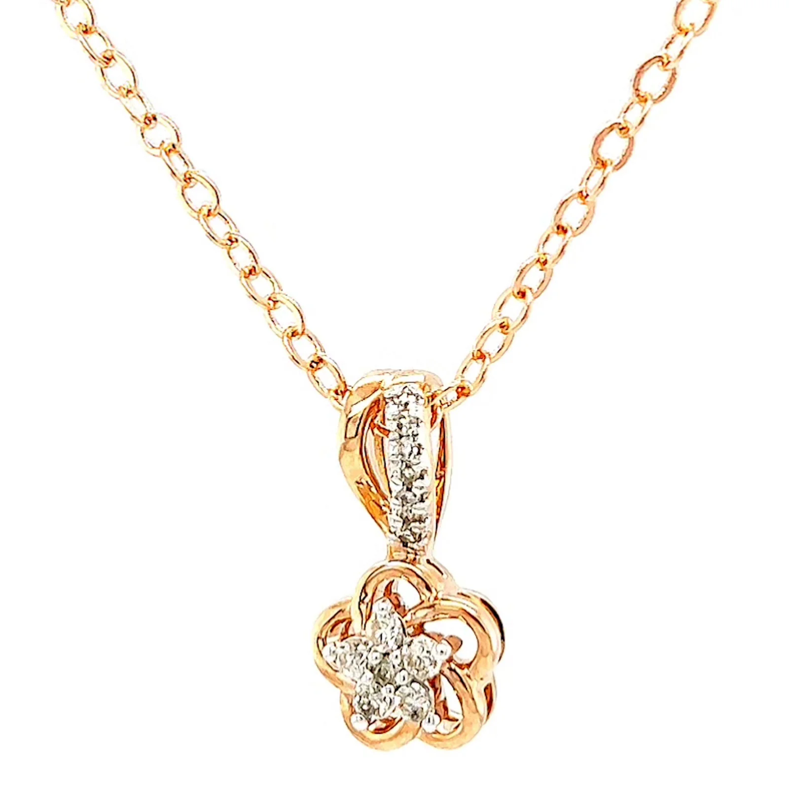 9ct Rose Gold Round Brilliant Cut Flower with 0.10 Carat tw of Diamond Pendant - Image 5