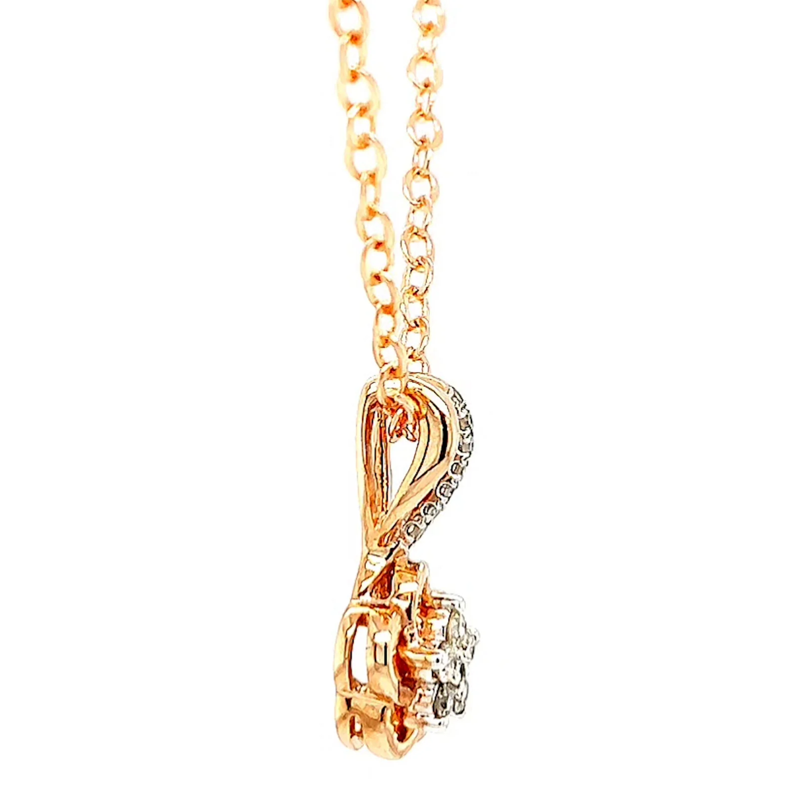 9ct Rose Gold Round Brilliant Cut Flower with 0.10 Carat tw of Diamond Pendant - Image 59