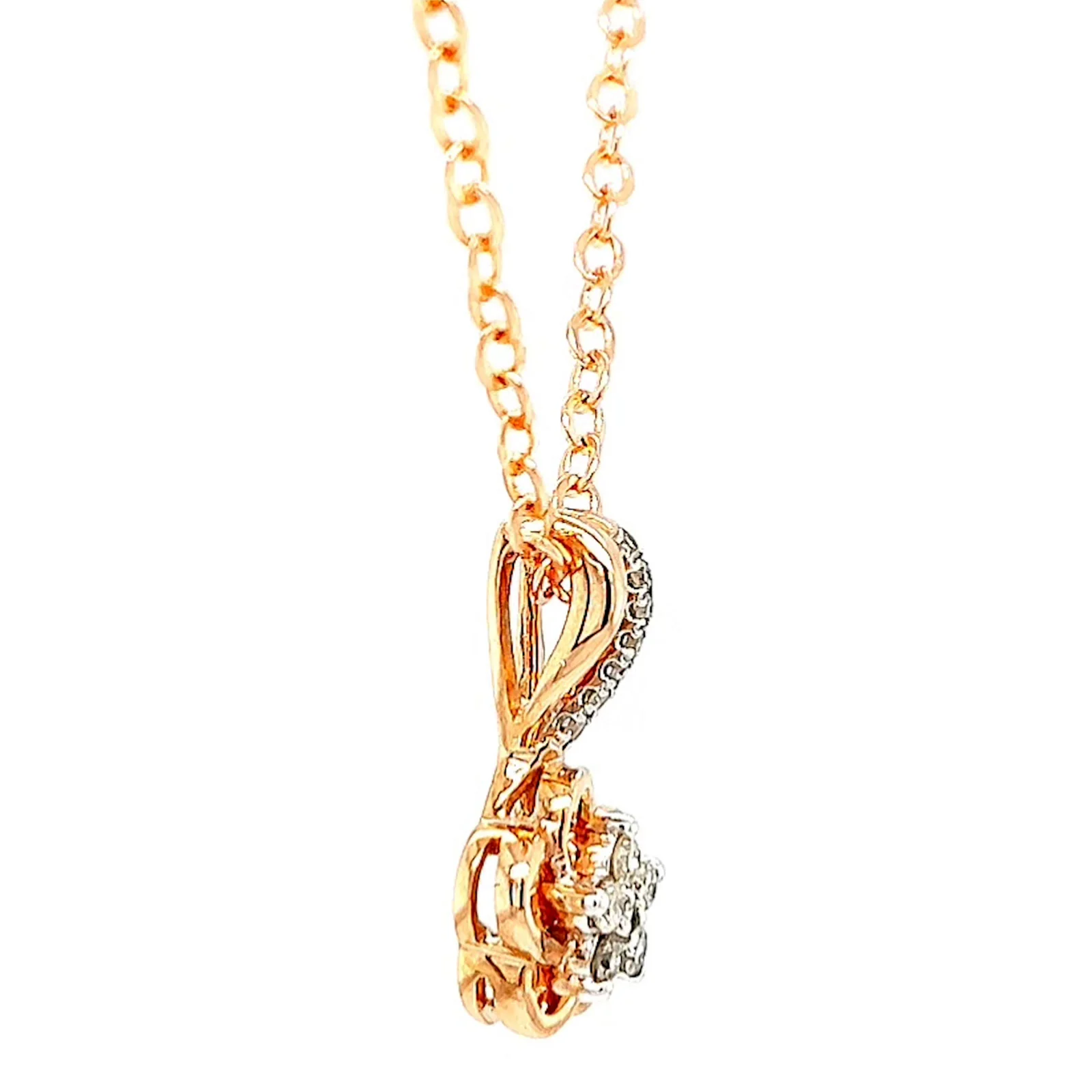 9ct Rose Gold Round Brilliant Cut Flower with 0.10 Carat tw of Diamond Pendant - Image 60