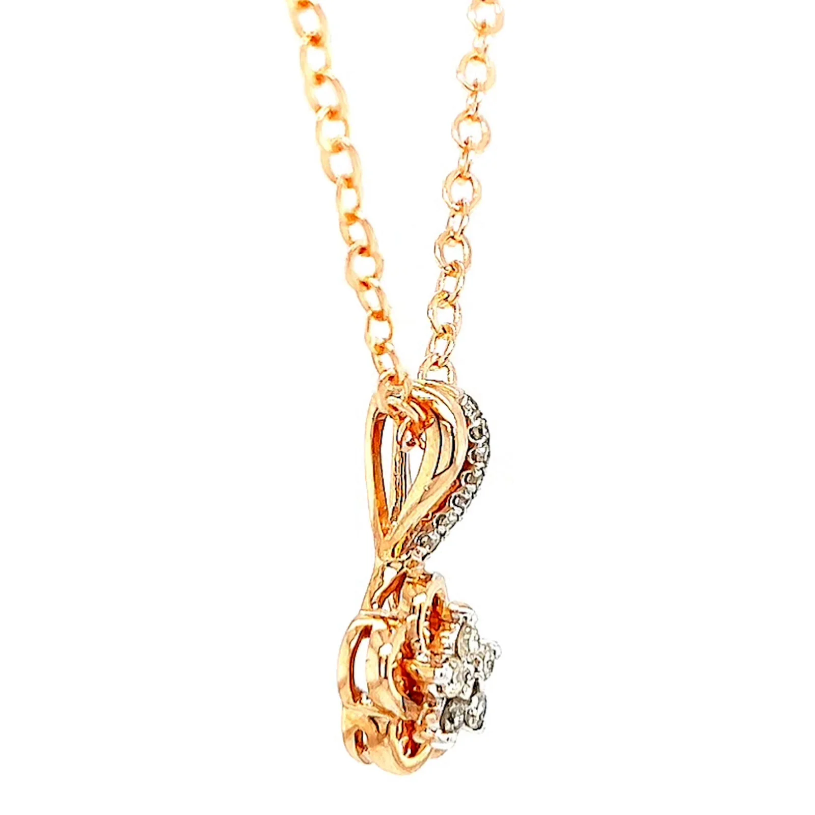 9ct Rose Gold Round Brilliant Cut Flower with 0.10 Carat tw of Diamond Pendant - Image 61