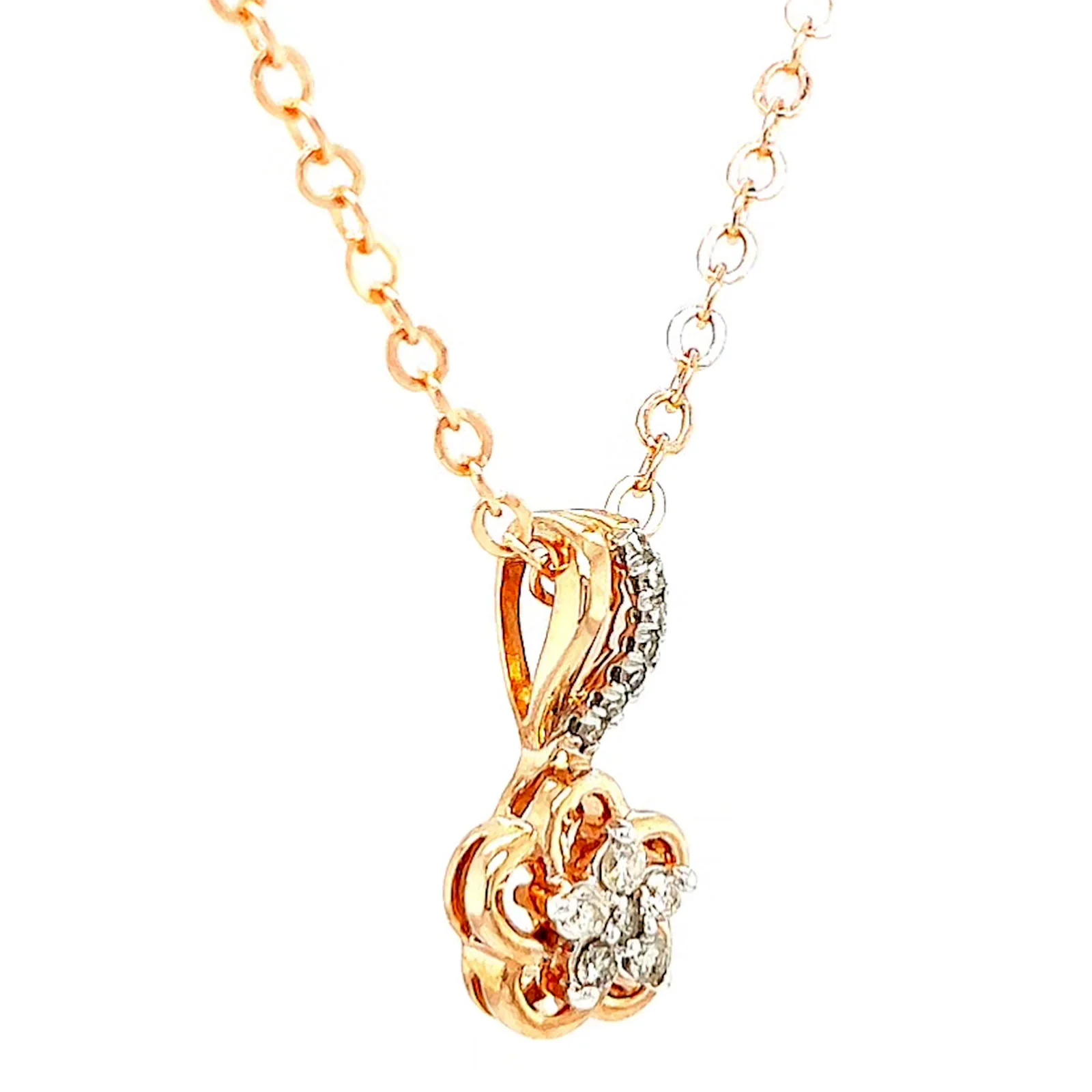 9ct Rose Gold Round Brilliant Cut Flower with 0.10 Carat tw of Diamond Pendant - Image 66